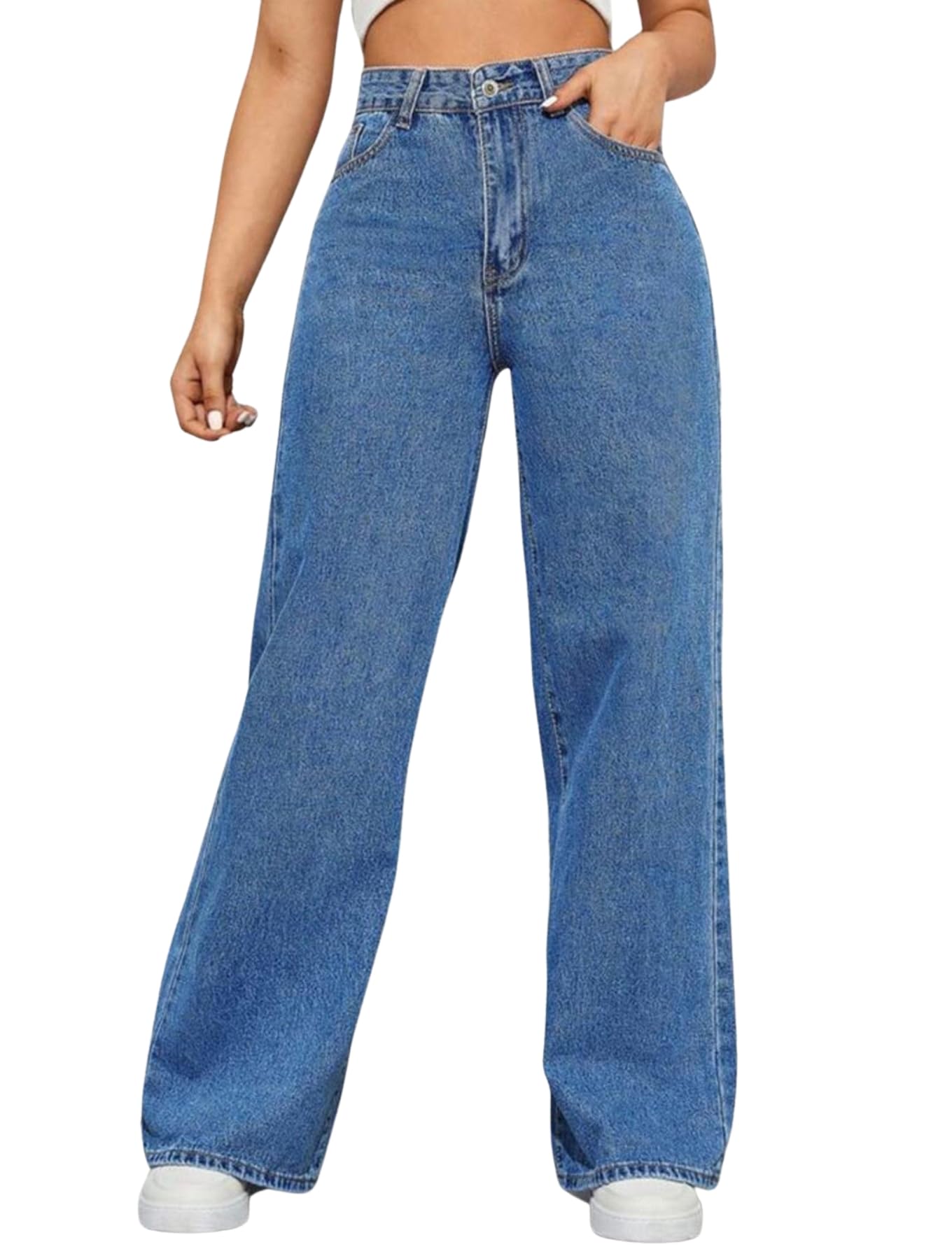 GRECIILOOKS Jeans cargo para mujer, pierna ancha, cintura alta, holgados, ajuste casual, diseño de bolsillo