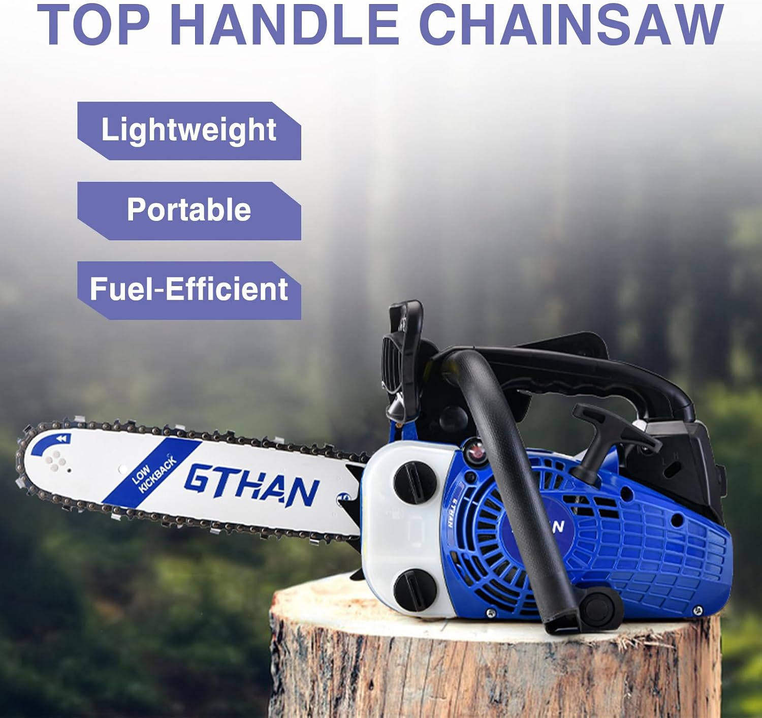 Top Handle Chainsaw Gas Powered Chainsaws 12 Inch 25.4cc 2-Cycle Portable Chain Saw for Tree Wood Cutting