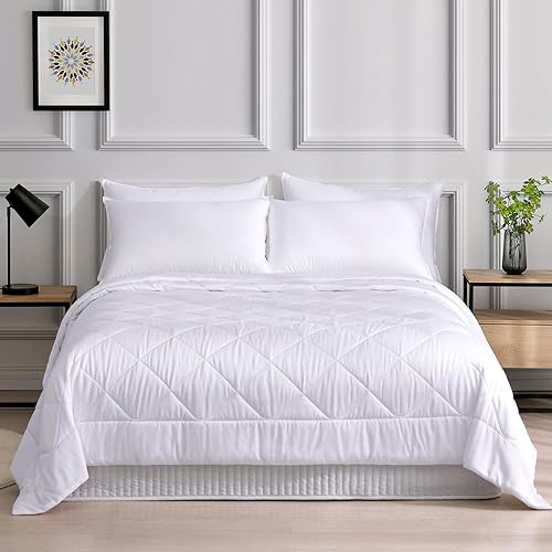 Miniatura 7 de LAVANCE Edredón 100% viscosa hecho de bambú, tamaño King, ligero, sedoso, relleno de edredón alternativo suave para todas las estaciones, blanco, 90