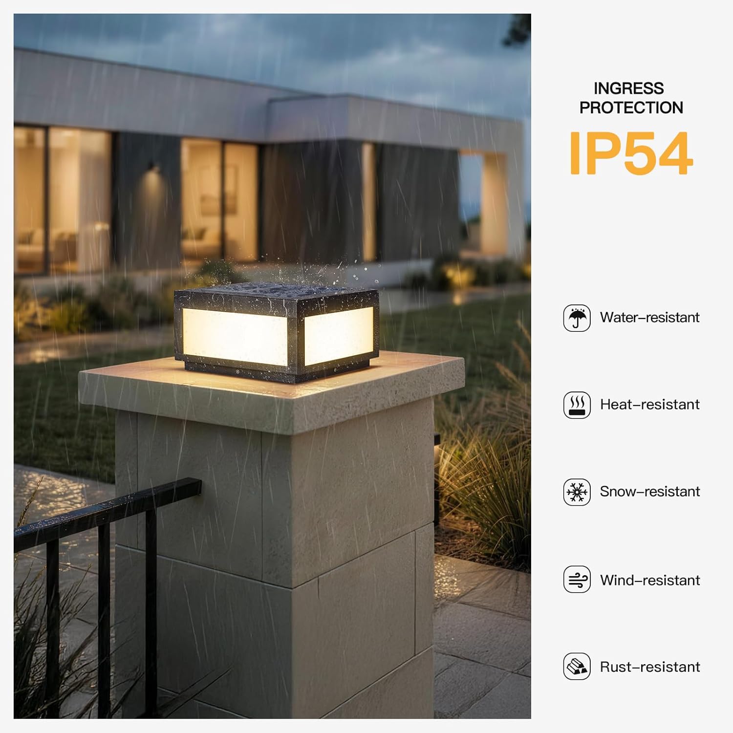 MVBT Large Solar Post Lights Outdoor, Square Solar Pillar Lights 12x12, Solar Power Column Light Waterproof, Modern Post Lamps Outdoor, Dusk to Dawn Lantern Column Lamp for Driveway Entrance Pillars