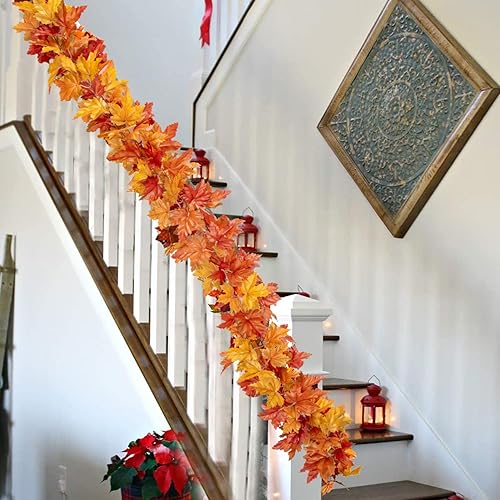 Miniatura 4 de Paquete de 2 guirnaldas de hojas de arce artificiales de otoño de 5.6 pies, guirnalda de follaje de hojas de otoño falsas para interiores y
