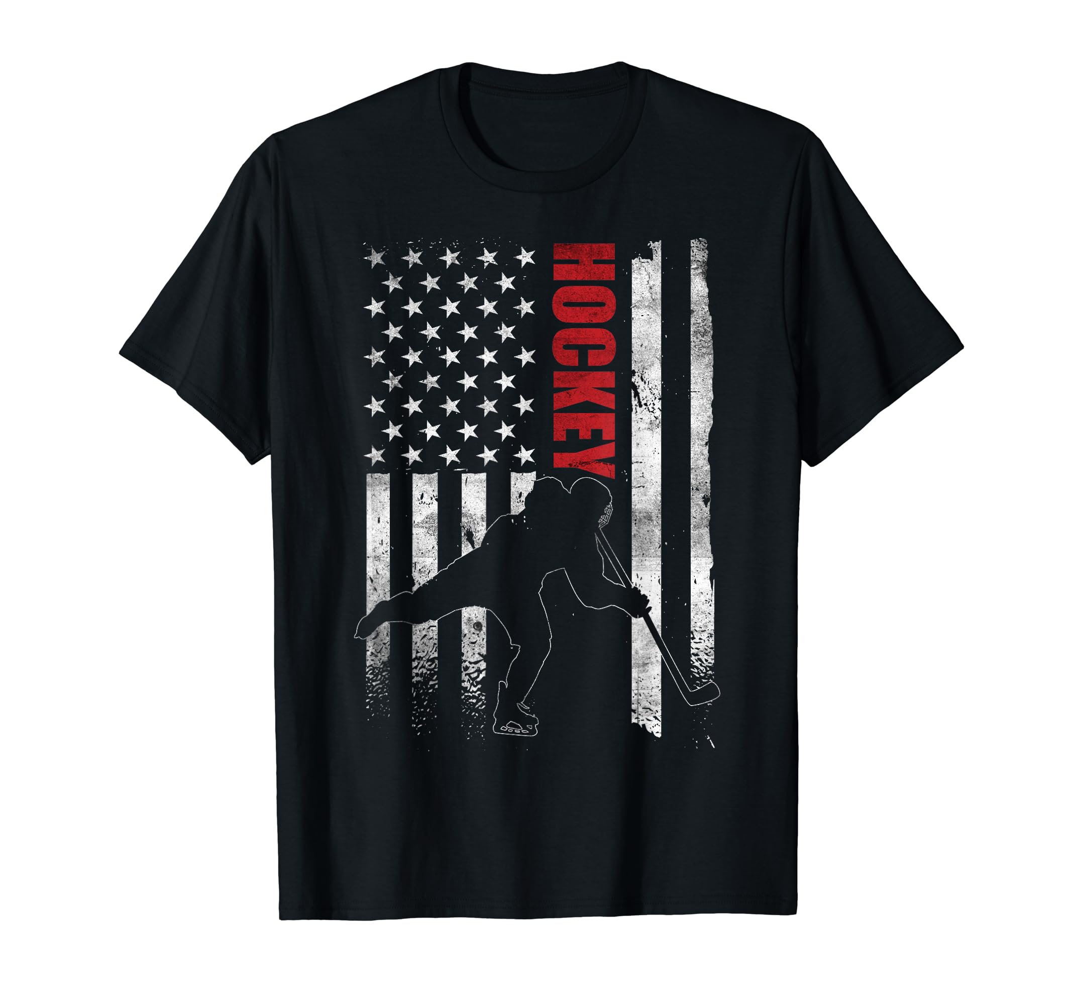 Vintage Ice Hockey American Flag Ice Hockey Player 4th July T-Shirt