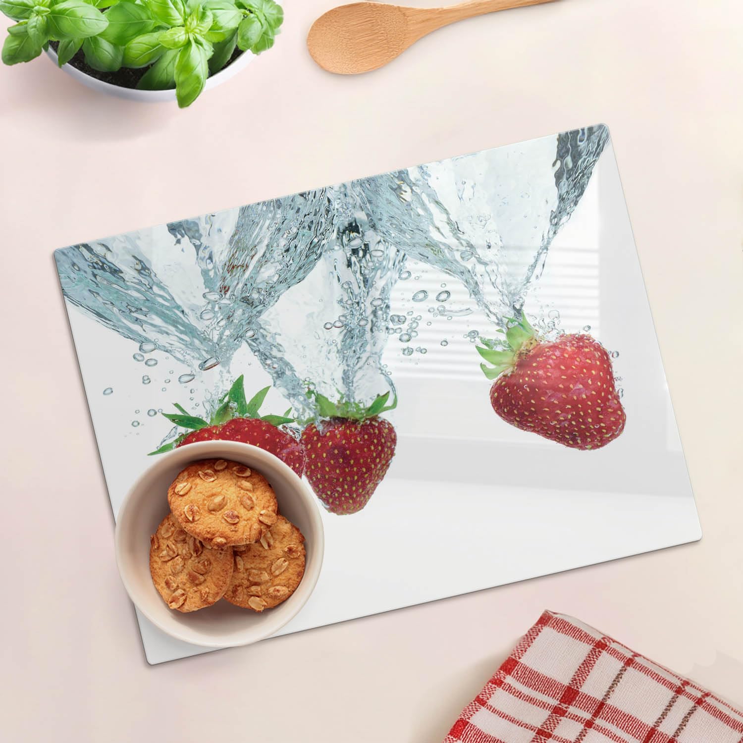 Modello termoresistente: Tagliere in vetro 40x30 cm Fragole Acqua