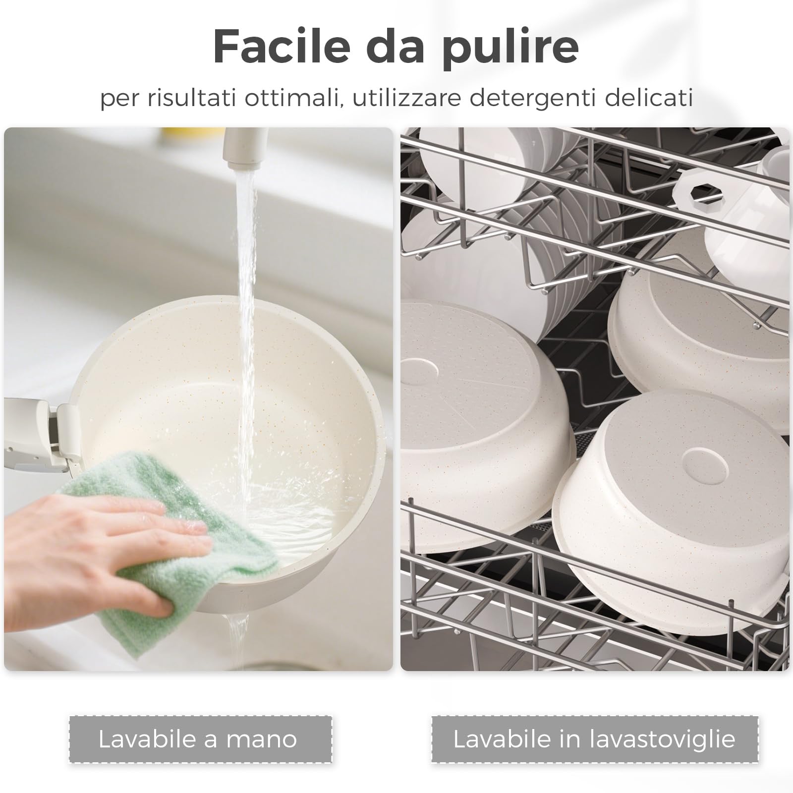 YASHE Set da cucina 15 pezzi, pentole e padelle con rivestimento antiaderente in granito, manici rimovibili, impilabili, facili da pulire, compatibili con induzione, gas e vetroceramica