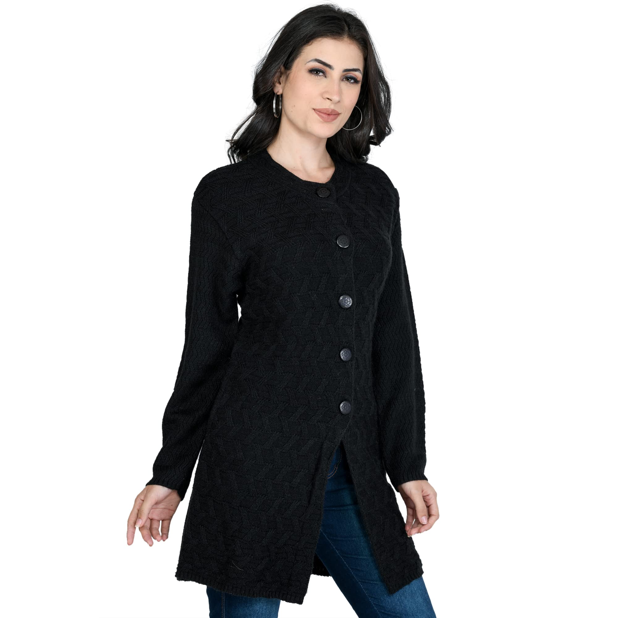 lady willington Women Woolen Long Coat Warm Fabric Cardigan Winter Wear Pure Wool Solid Sweater for Women 100% Rainbow Wool Free Size Cotty Fully Warm Cardigans with Side Pockets-picture-24