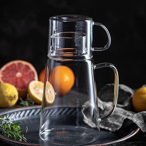 Miniatura 2 de Jarra de agua de gran capacidad, jarra de vidrio vintage con asa, jarra de agua de noche y juego de vidrio, práctica jarra de agua de vidrio para