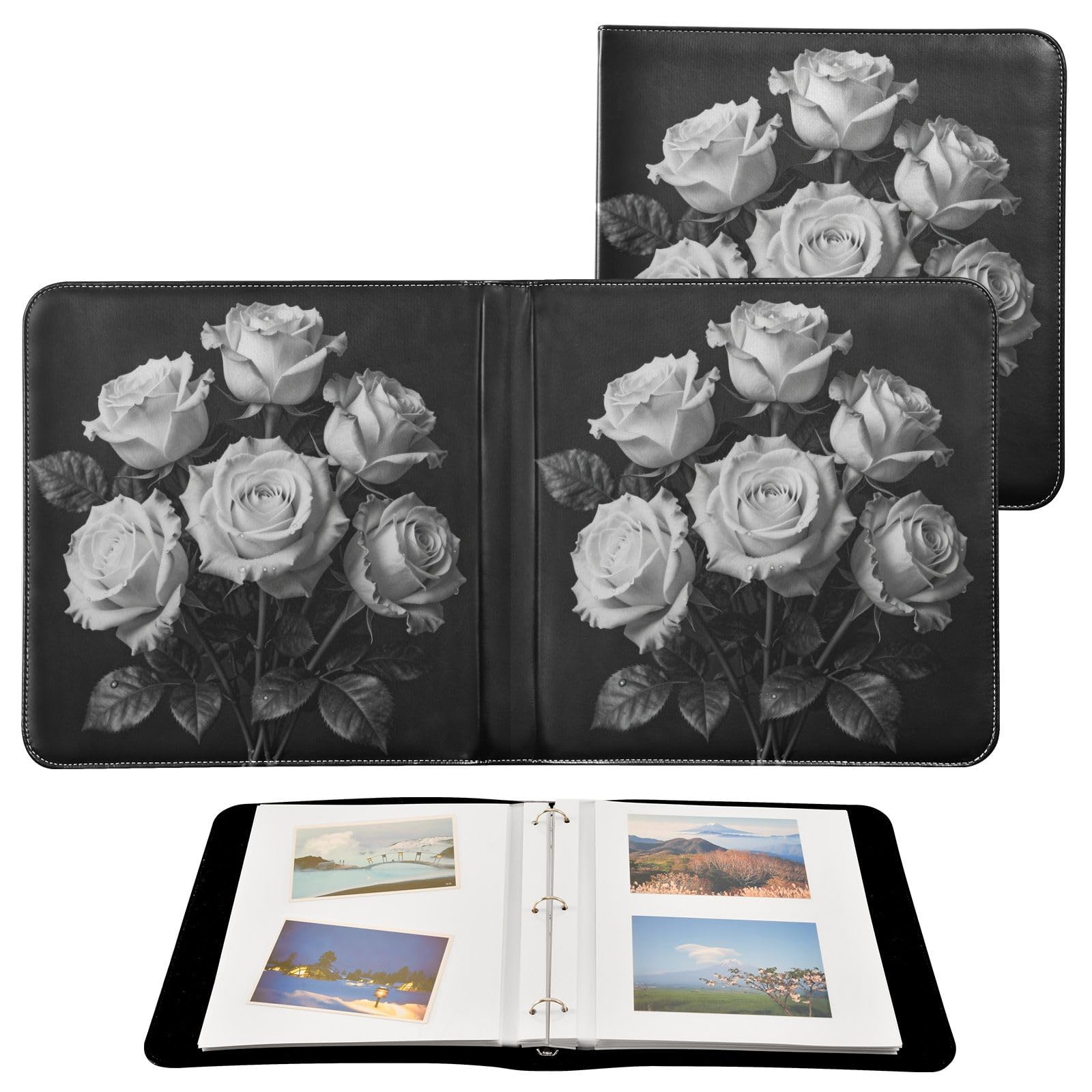 Czarne róże kwiat skóra PU okładka album fotograficzny