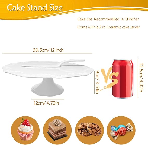 Ceramic Cake Stand, 12” Cake Display Stand with Cake Server-Relief‌