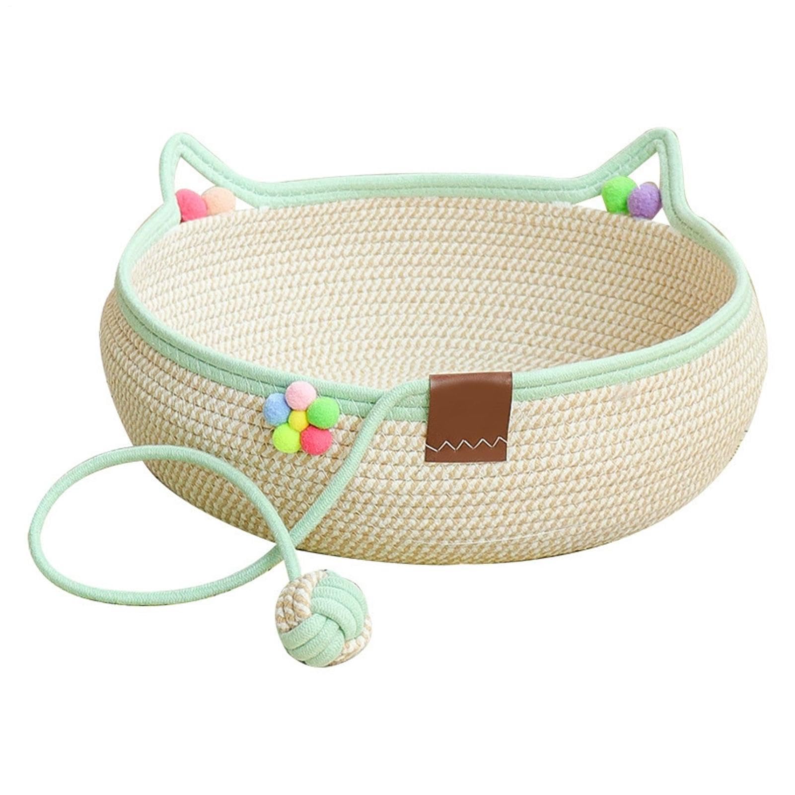 Jingyash Pet Bed For Cats - Woven Kitten Sleeping Basket with Toy Ball - Cat Scratching Basket - for Home Apartment Farmhouse Bedroom Balcony Study Dormitory