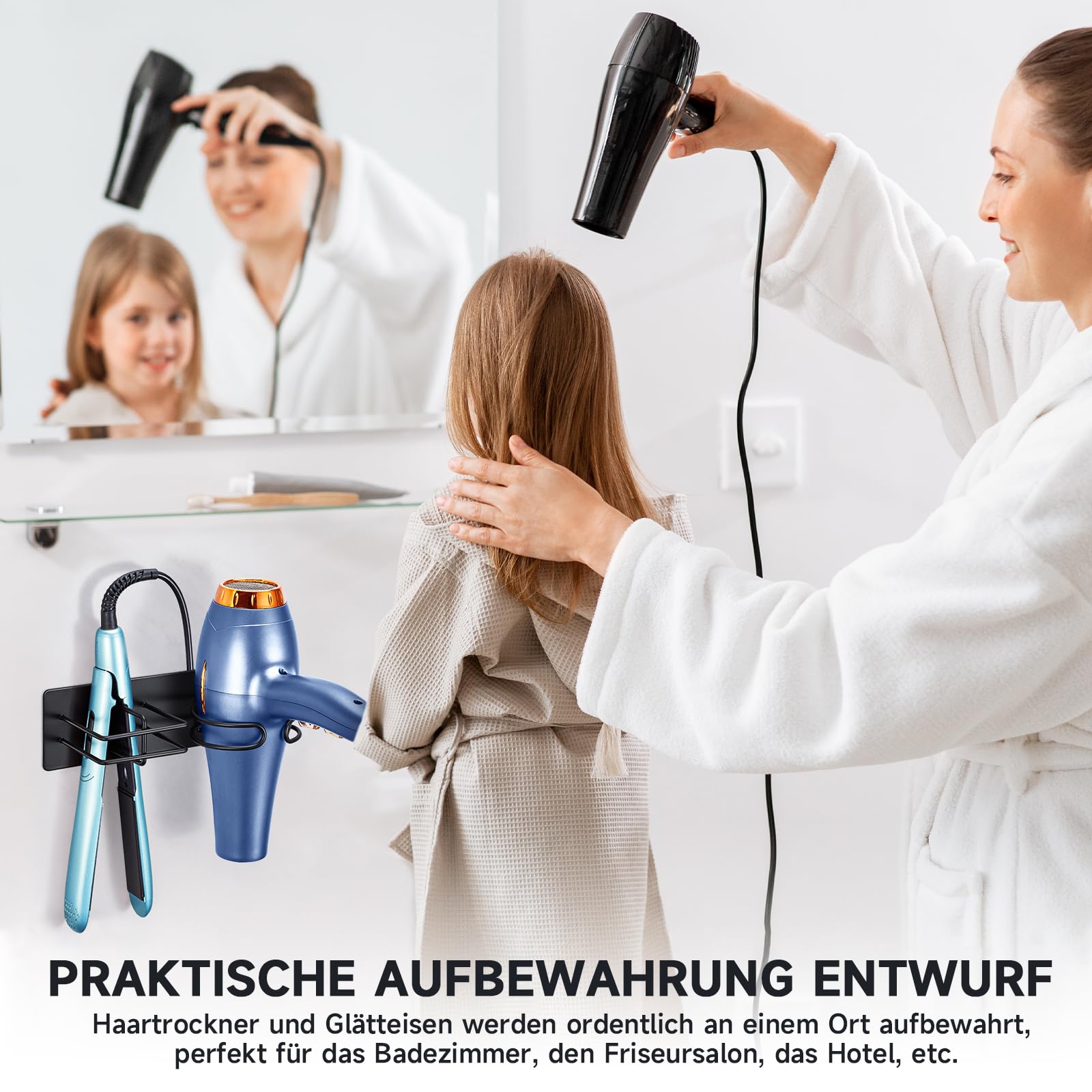 Support Mural Pour Sèche-cheveux Et Lisseur - Adhésif 3M, Pas De Perçage, Acier Inoxydable, Design Sobre