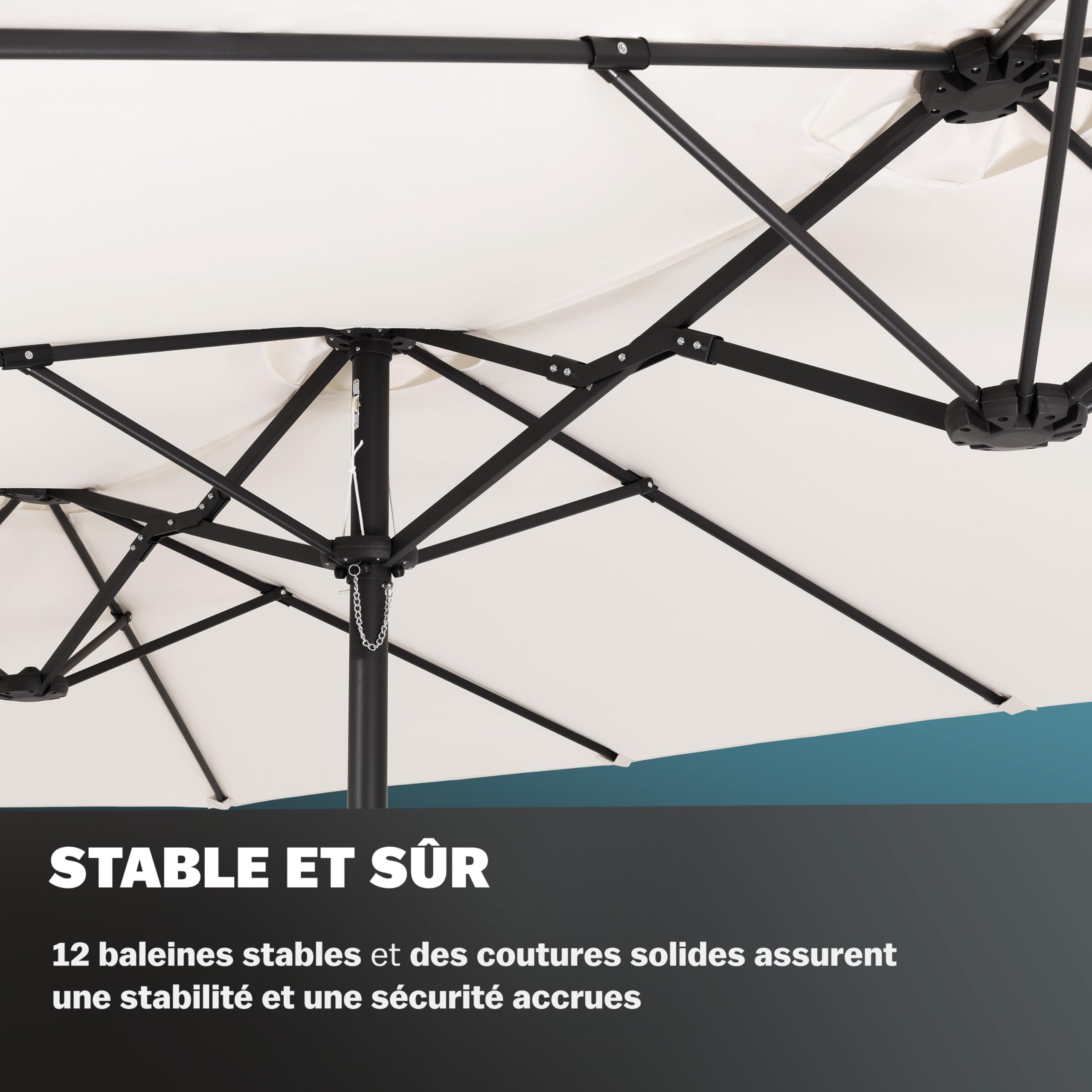 Kingsleeve® Parasol de Jardin Double XXL Protection Solaire crème 460x270cm avec manivelle Pare-Soleil avec Protection UV40+
