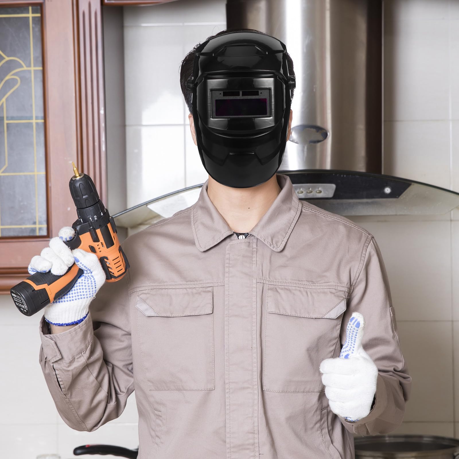 Maschera da Saldatura Resistente a Alte Temperature e Urti con Oscuramento Automatico Solare Materiale Pp PC Abs con Pellicole Protettive, per Vari Processi di Saldatura