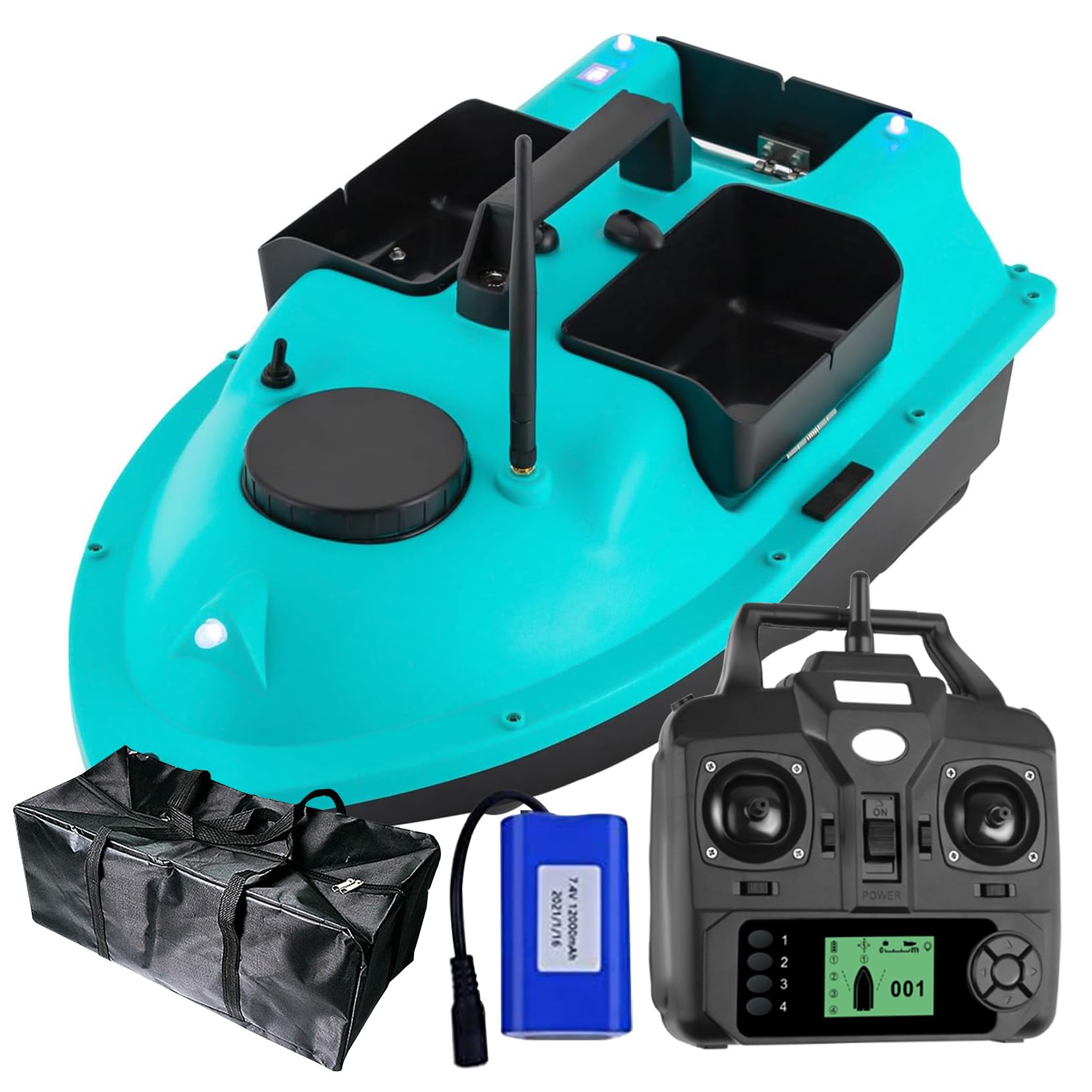 GPS RC Bait Boat for Carp Fishing Feeding Boat Double Hoppers 2KG Loading Bait Boat with 12000 mAh Battery