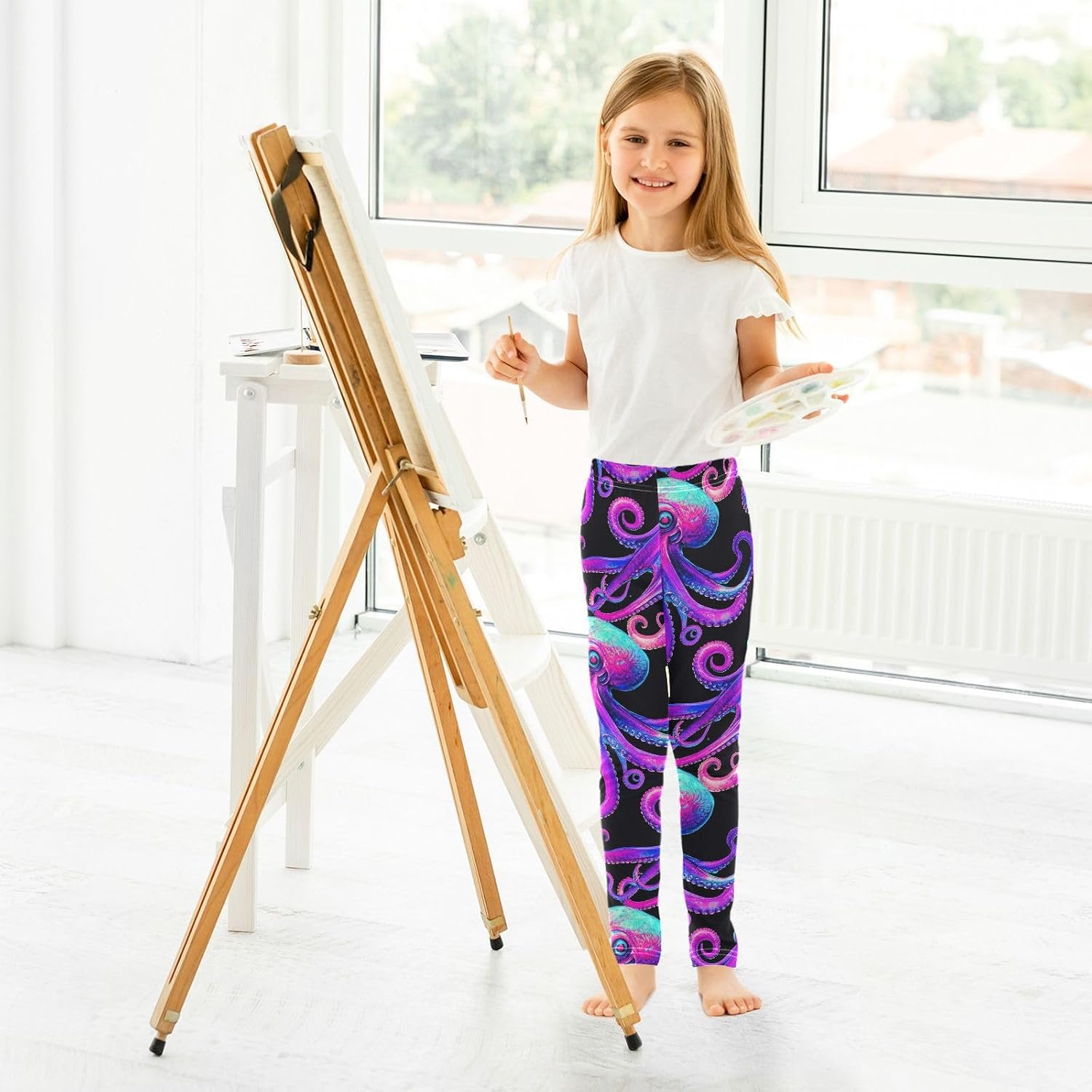 Girls Activewear Leggings Vibrant Purple Octopus Black