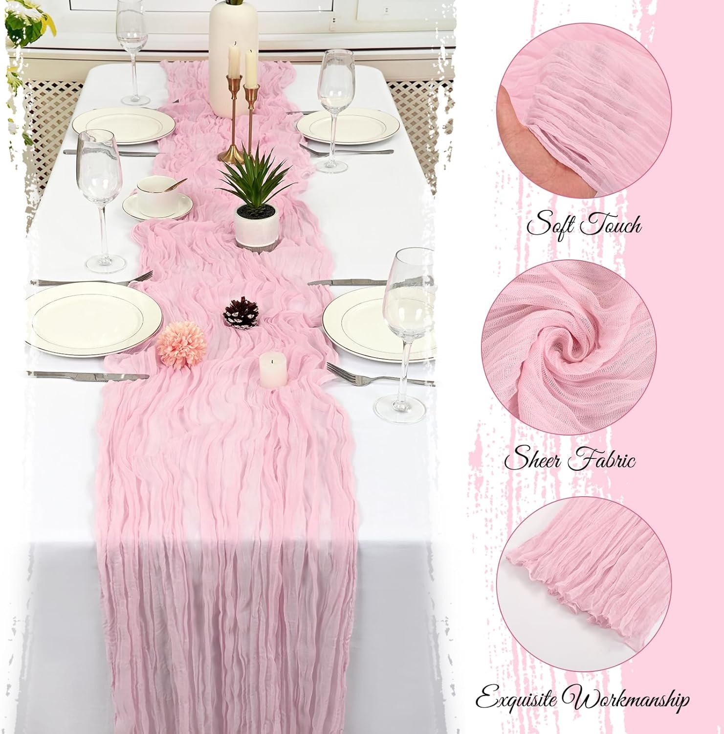 15 Pack Light Pink Cheesecloth Table Runner 17 x 108 Inch Fall Thanksgiving Boho Rustic Farmhouse Gauze Cheese Cloth Runner for Wedding Party Baby Shower Home Decor Holiday Decorations