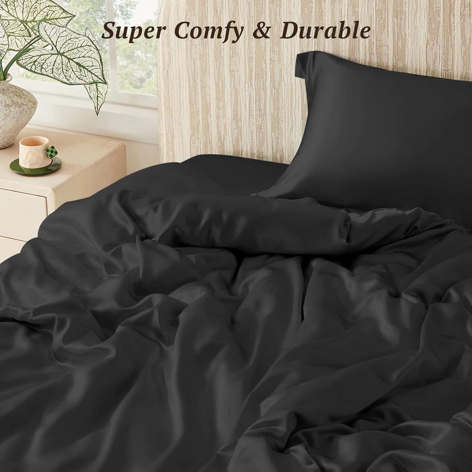 THXSILK 25 Momme 1 Pcs Silk Duvet Cover, 100% Top Grade Pure Mulberry Silk Luxury Series Comforter Cover with Zipper Breathable Cooling Soft Comfortable Safe Material (King, Black)