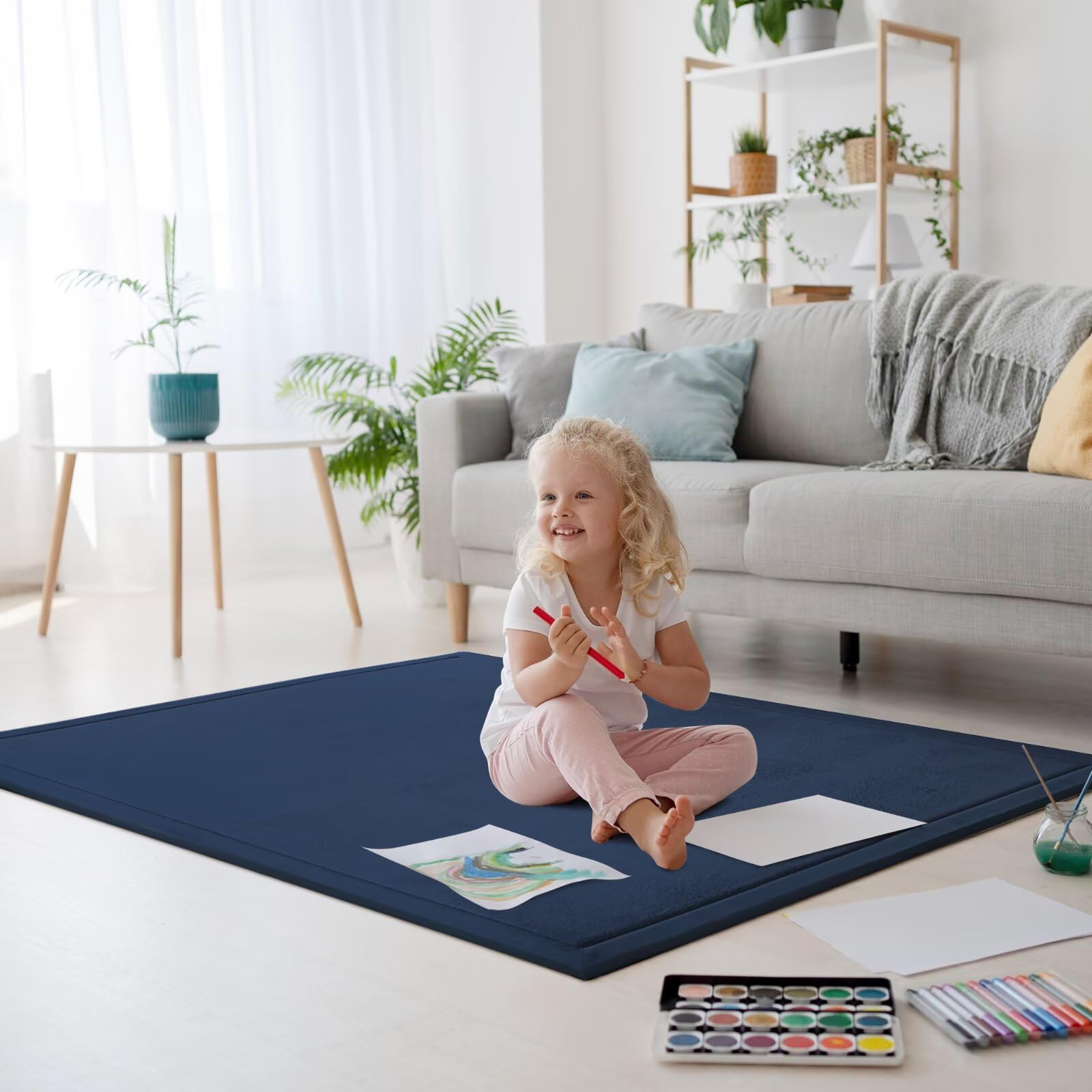 Les Enfants Plein de Velours épaississement de Couverture des Tapis Tapis Enfants antidérapante Tatami pour agrandir Jouer Tapis Salon, la Chambre du bébé, Salon (Bleu Foncé,80 * 150CM)