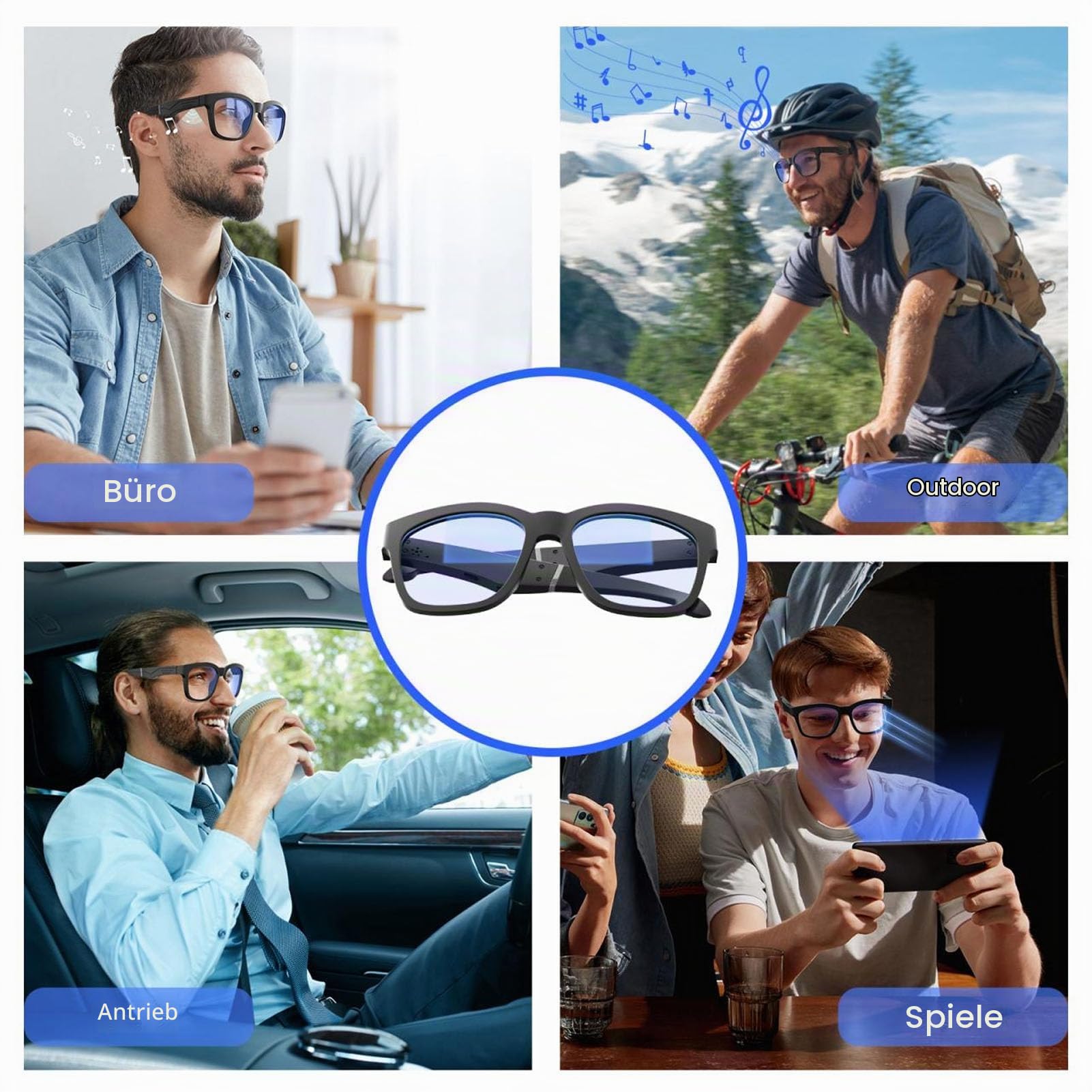 Intelligente Brille mit Eingebauten Mikrofonlautsprechern, TWS-Bluetooth-Headset-Brille, Open-Ear-Musik, Touch-Steuerung, Lange Standby-Anti-Blue-Blocking-Brille für Damen und