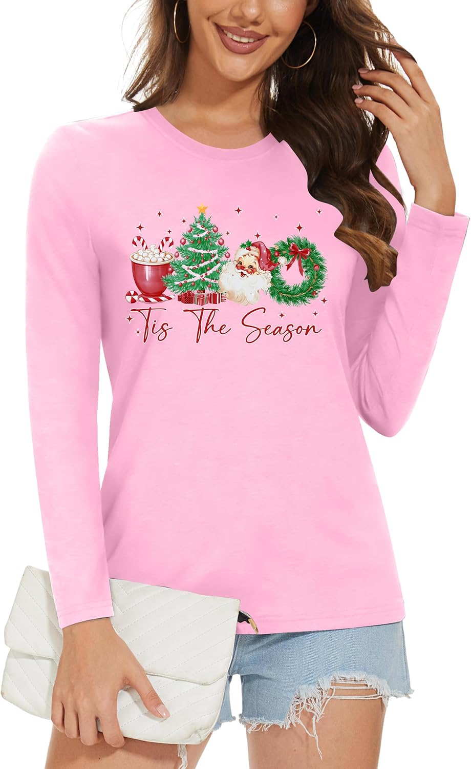 Christmas Shirts for Women: Merry Christmas Letter Print T-Shirts Xmas Tree Graphic Long Sleeve Tops - Image 5