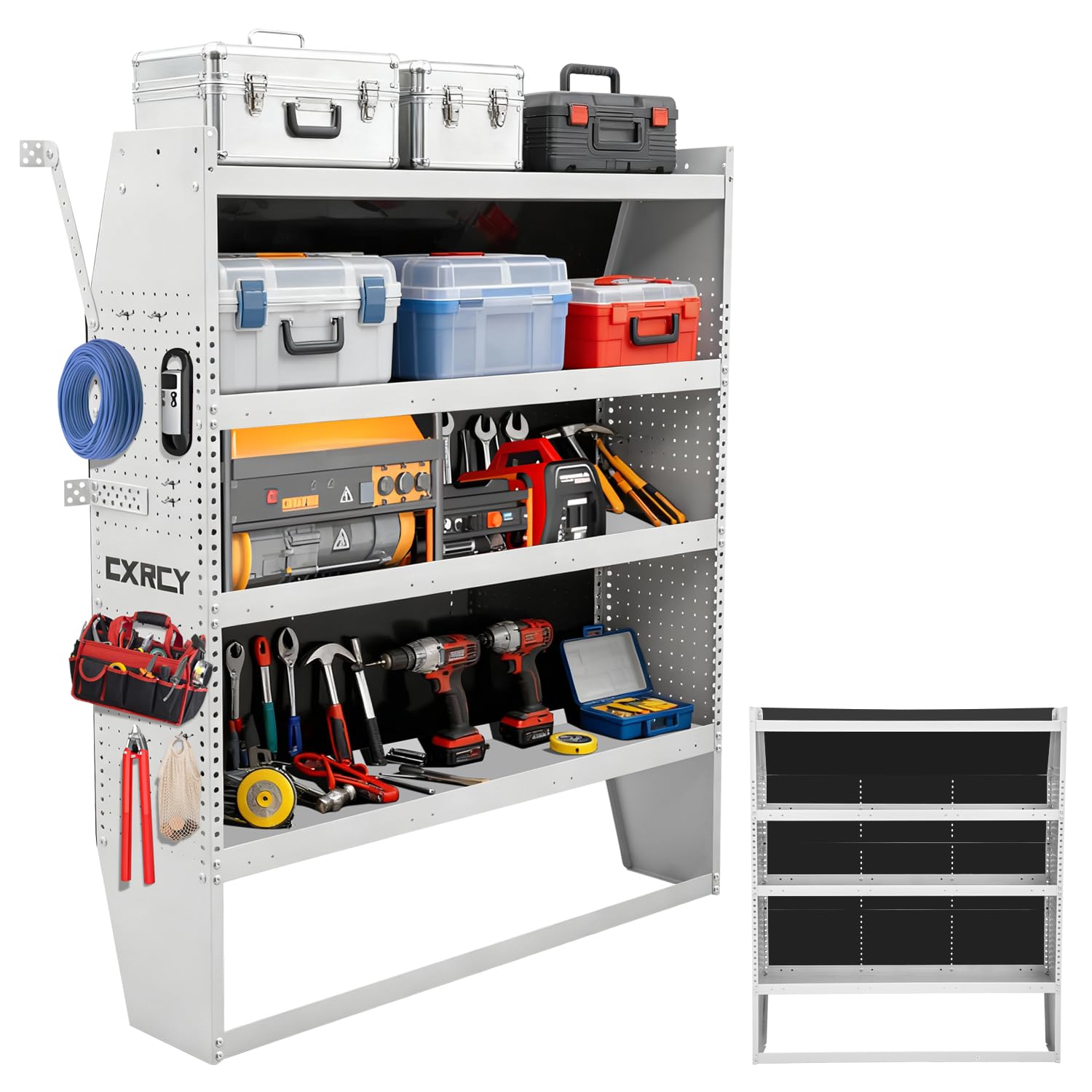 Photo 1 of CXRCY SH-6005 Steel Mid/High Roof Van Shelving Storage System Fit for Ford Transit, Promaster, Sprinter,Ford Transit Shelving,52''W x 60''H x 13''D