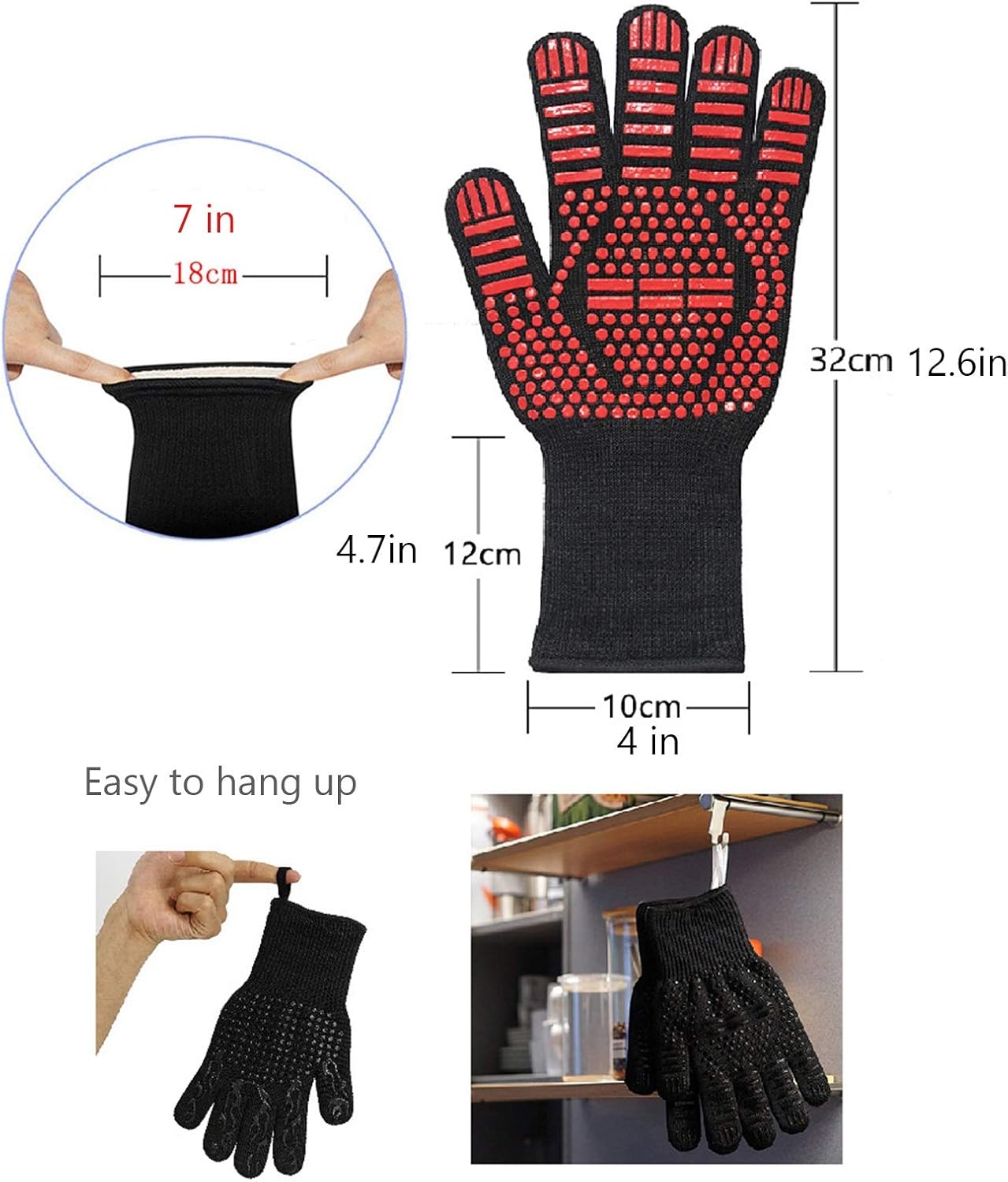 LOTBH BBQ Gloves Protective Grilling Mitts Baking Gloves Heat Resistant Gloves for Cooking Food Grade Kitchen Grilling mitt Silicone Non-Slip Oven Gloves for Barbecue, Cooking, Baking, Welding, Cuttin : Patio, Lawn & Garden