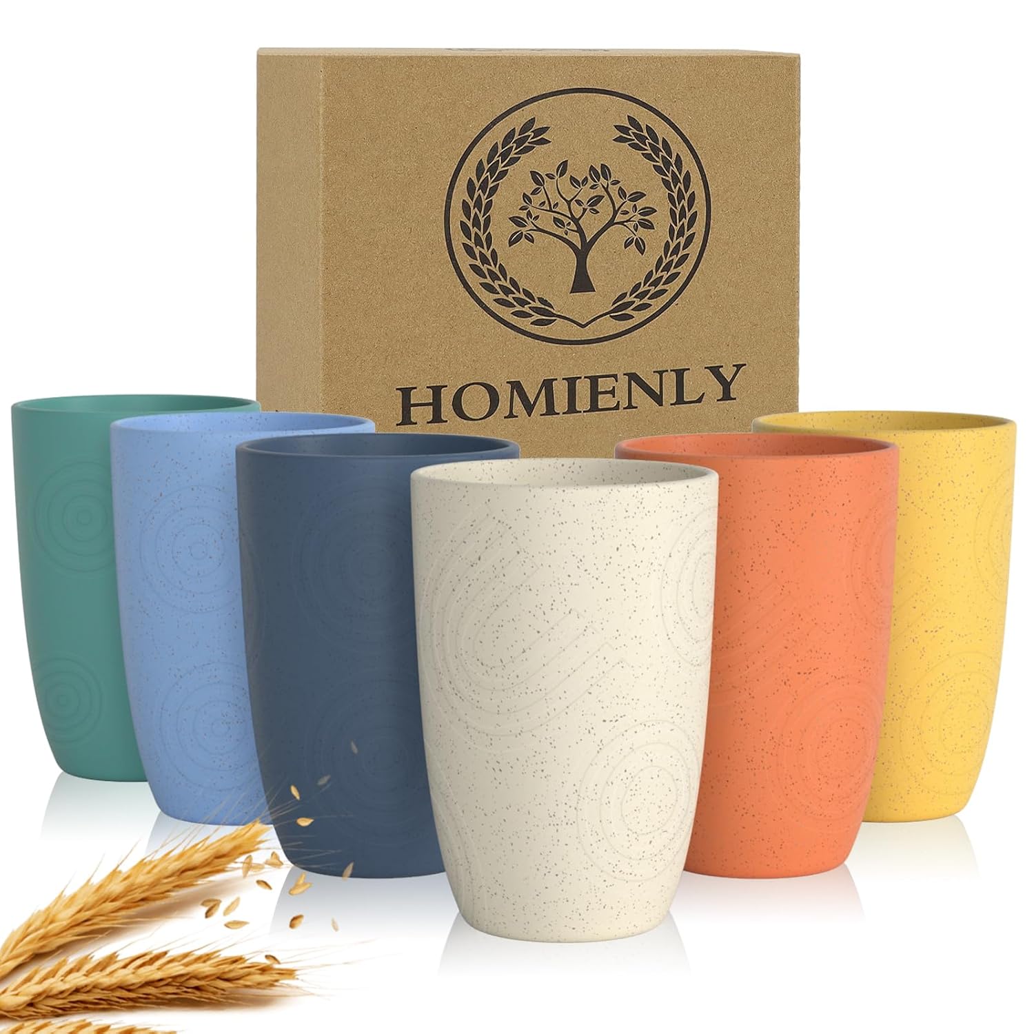 Homienly Plastic Cups Alternatives Unbreakable Drinking Glasses Wheat Straw Cup Sets for Kitchen Camping Party RV Stackable Water