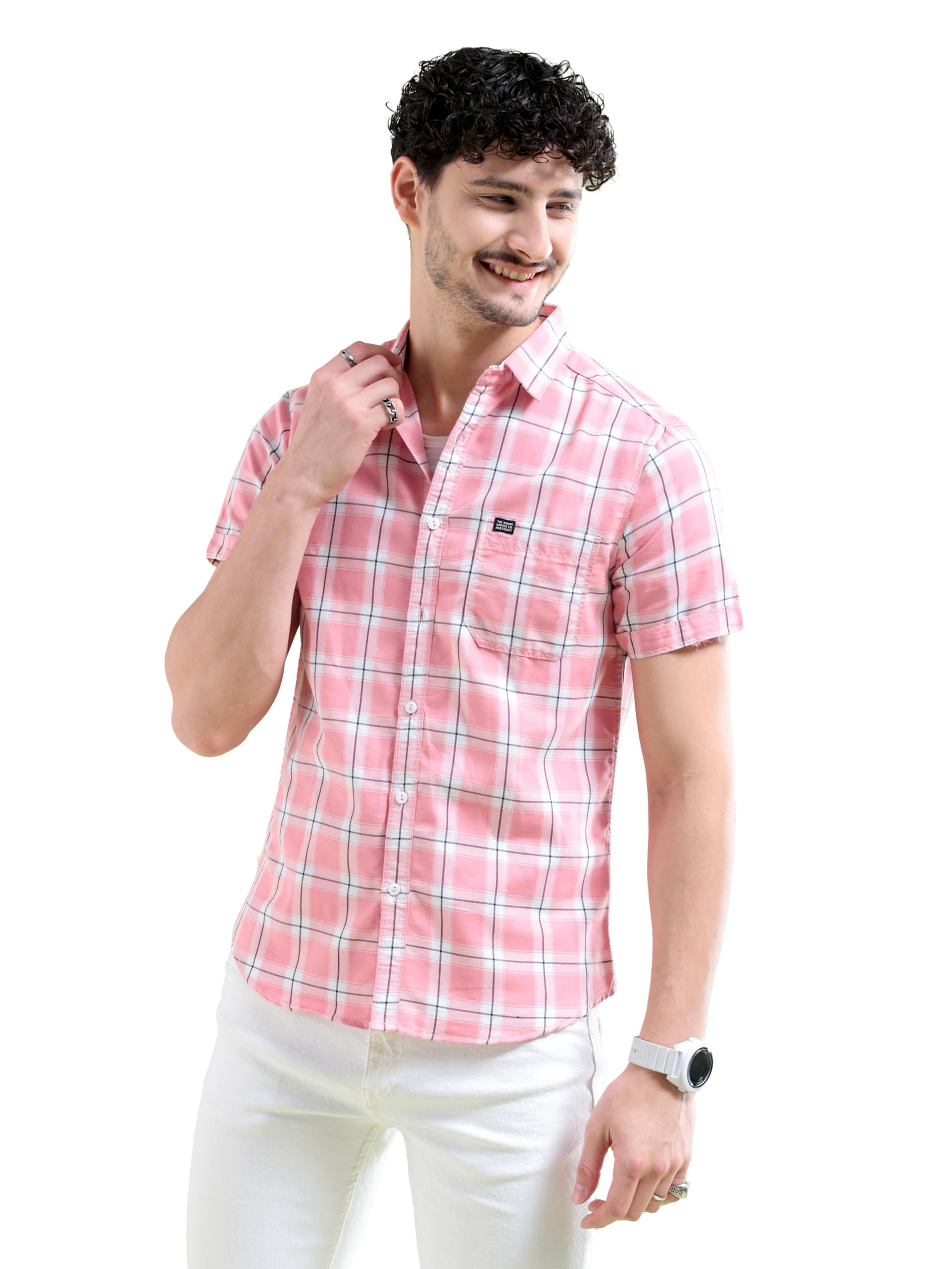 the indian garage co Men's Cotton Slim Fit Checkered Half Sleeves Spread Collar Casual Shirt-picture-36