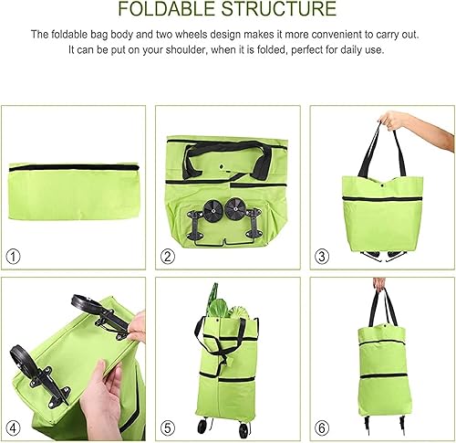 Miniatura 4 de Generic Bolsa de compras plegable 2 en 1, carrito de compras plegable ligero, carrito de comestibles con ruedas, plegable, almacenamiento retráctil,