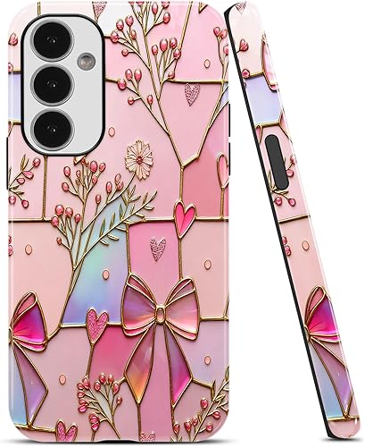 Aoldimu Pink Flower Bow Stained Glass Phone Case for Samsung Galaxy A16 5G Case 
