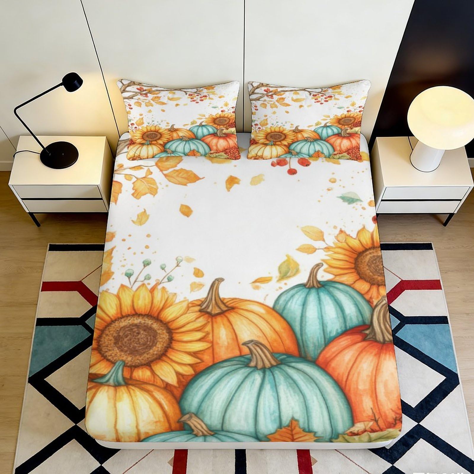 Pnayamiorkfel Style-4 3D Printed Autumn Harvest Fitted Sheet Microfiber Sunflower Pumpkin Bed Cover For Bedroom Decor Protection 90X200x25cm