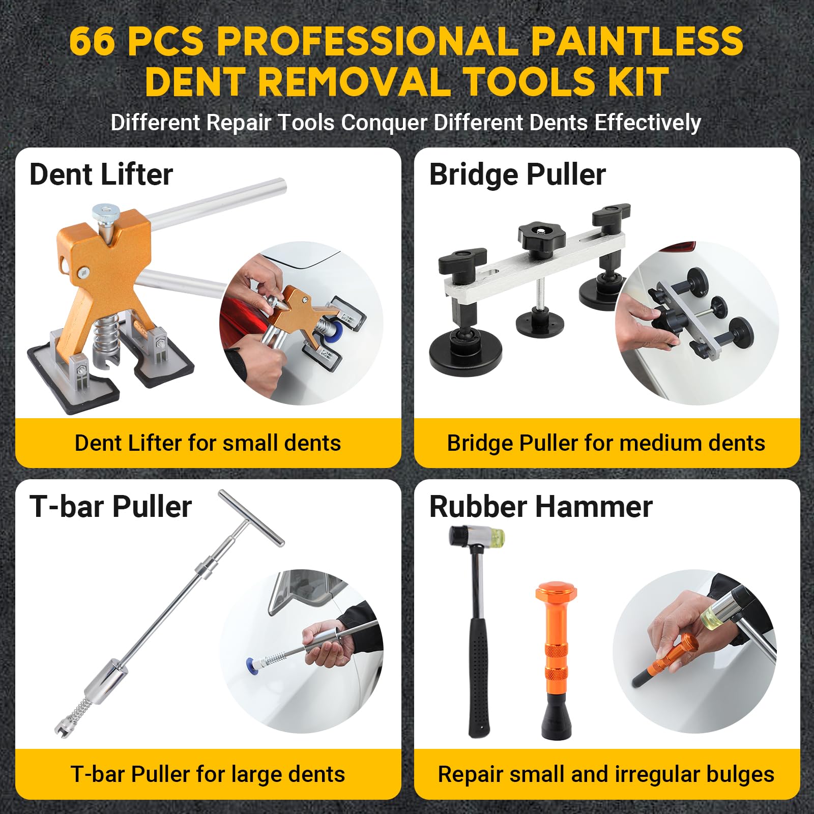Ausbeulwerkzeug,66PCS Beulen Reparaturset Auto,Dellen Reparaturset Auto mit Gleithammer,Einstellbare Breite Golden Lifter,Ausbeulreparatur-Set Kann 98% der Autodellen Reparieren