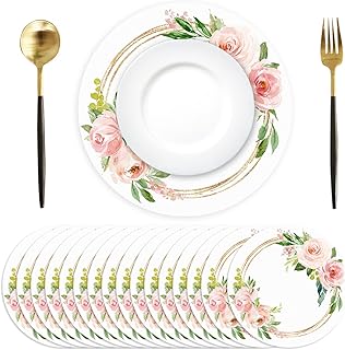 50 Pack Paper Placemats Disposable Pink Floral Wedding Disposable Placemats 13.7 Inch Rose Floral Round Place Mats Spring Summer Table Mats for Birthday Wedding Anniversary Bride Party Supplies