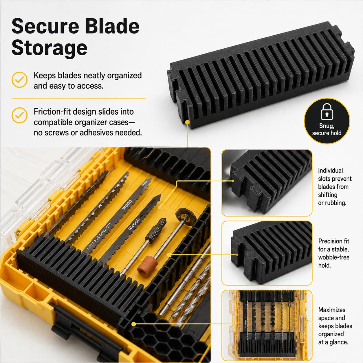 SplashNColor Jigsaw Blade Holder for DeWalt Tough Case Organizer – Secure Storage Rack | Fits Small & Medium Cases | Keeps Blades Sorted and Protected Inside Tool Box