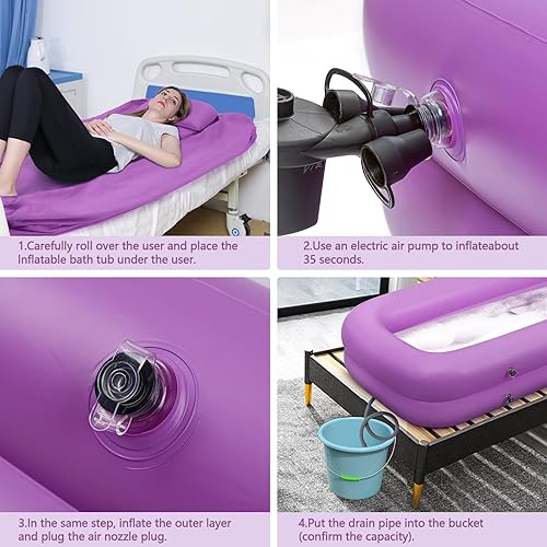 Vista 14 de Bañera inflable médica, kit de lavabo de ducha, bañera portátil de PVC con bomba de aire eléctrica, lavado de bañera portátil de cuerpo completo