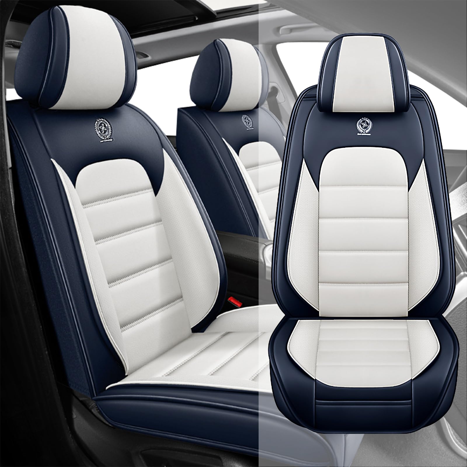 Fit for 95% of Cars SUVs Seat Covers,Car Seat Cover Protector,Waterproof Front Car Seat Covers(Standard-Blue&amp;White)