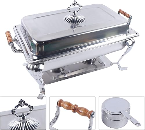 Miniatura 4 de Juego de platos para bufé, recipiente de calentamiento de acero inoxidable, calentador de alimentos, aislamiento de alimentos, rectangular, tamaño