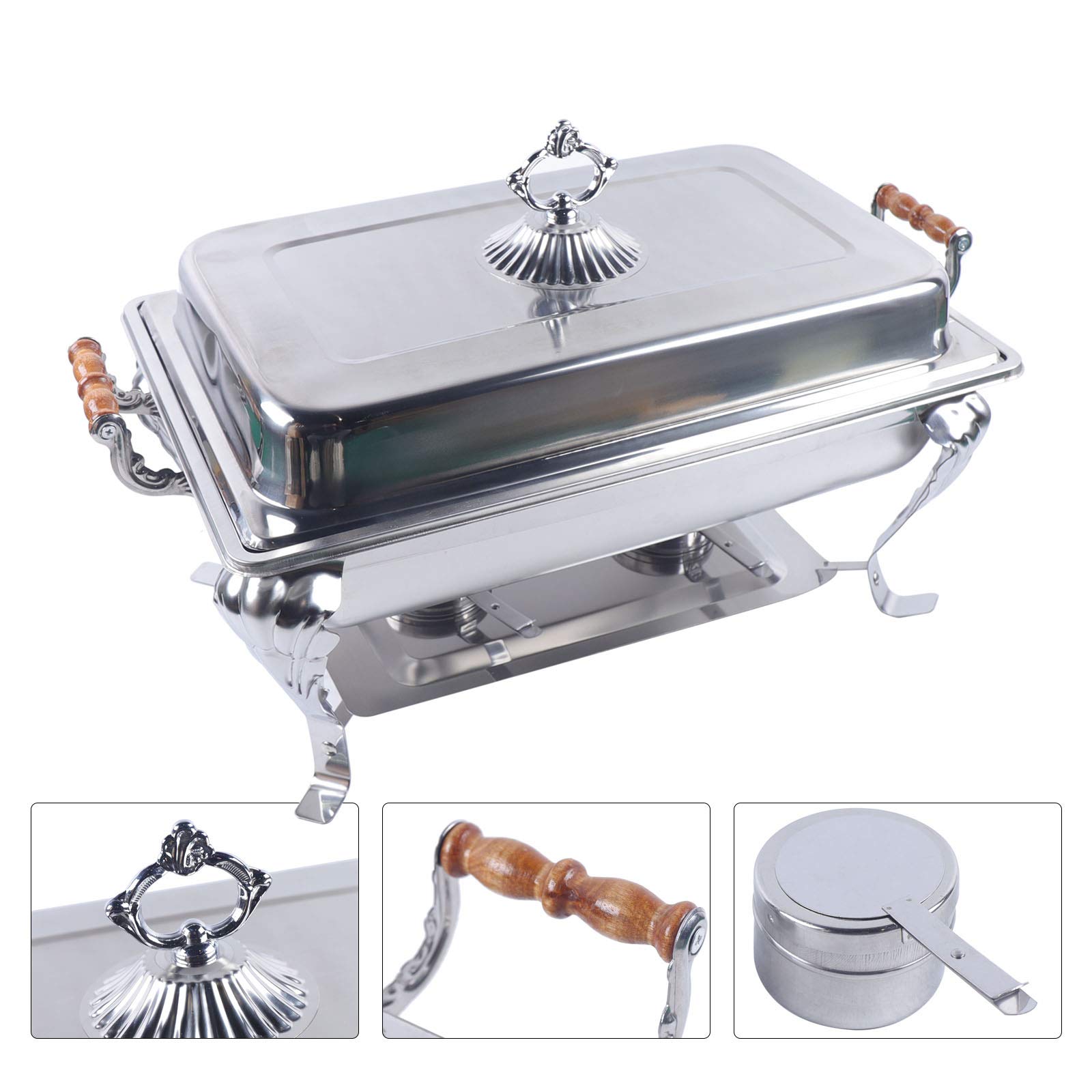 Pojemnik utrzymujący ciepło ze stali nierdzewnej Chafing Dish, podgrzewacz bufetowy ze składanymi nogami, pojemnik na ciepło do cateringu, bufetu i na imprezę, 66 x 36 x 40 cm