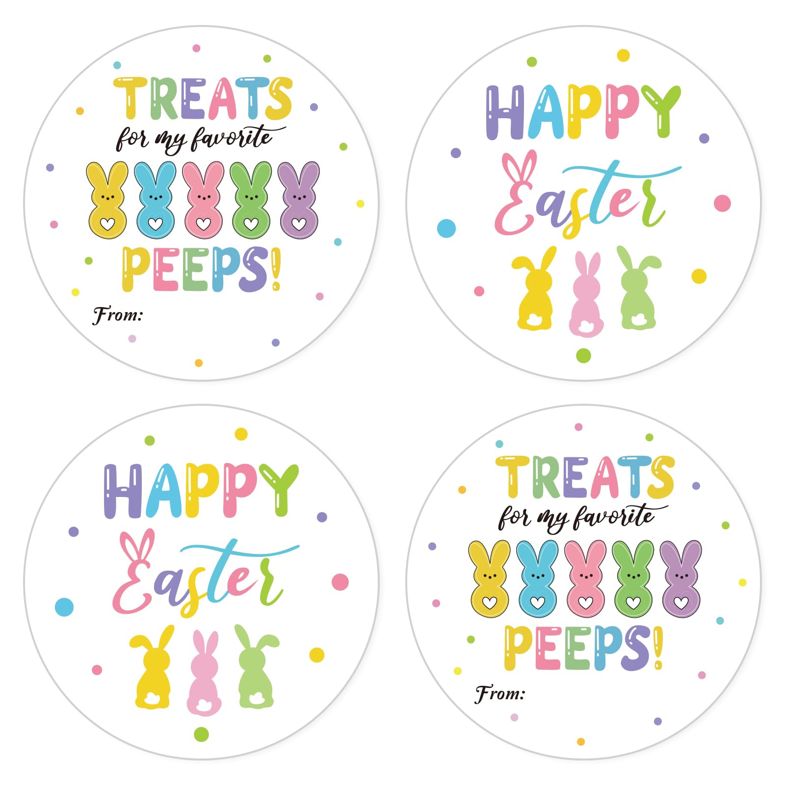 LIJUGITF 72pcs Easter Gift Tags Stickers, 2" Round Happy Easter Treats for My Favorite Peeps Stickers, Writable & Self-Adhesive Easter Labels for Gift