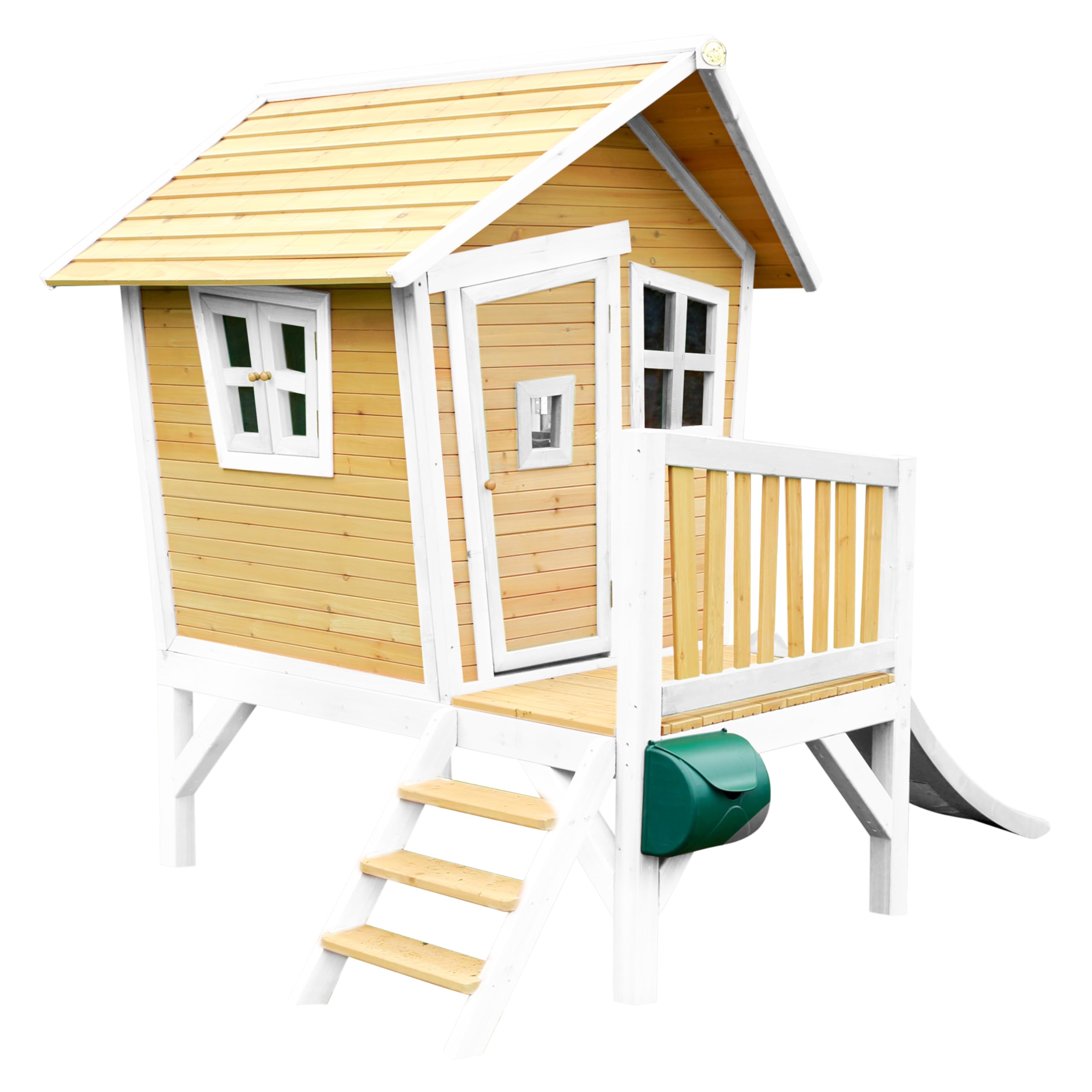 AXI Robin Casetta con pavimento e scivolo bianco | Casa da gioco per giardino/esterno in marrone e bianco di legno FSC | Parco giochi per bambini