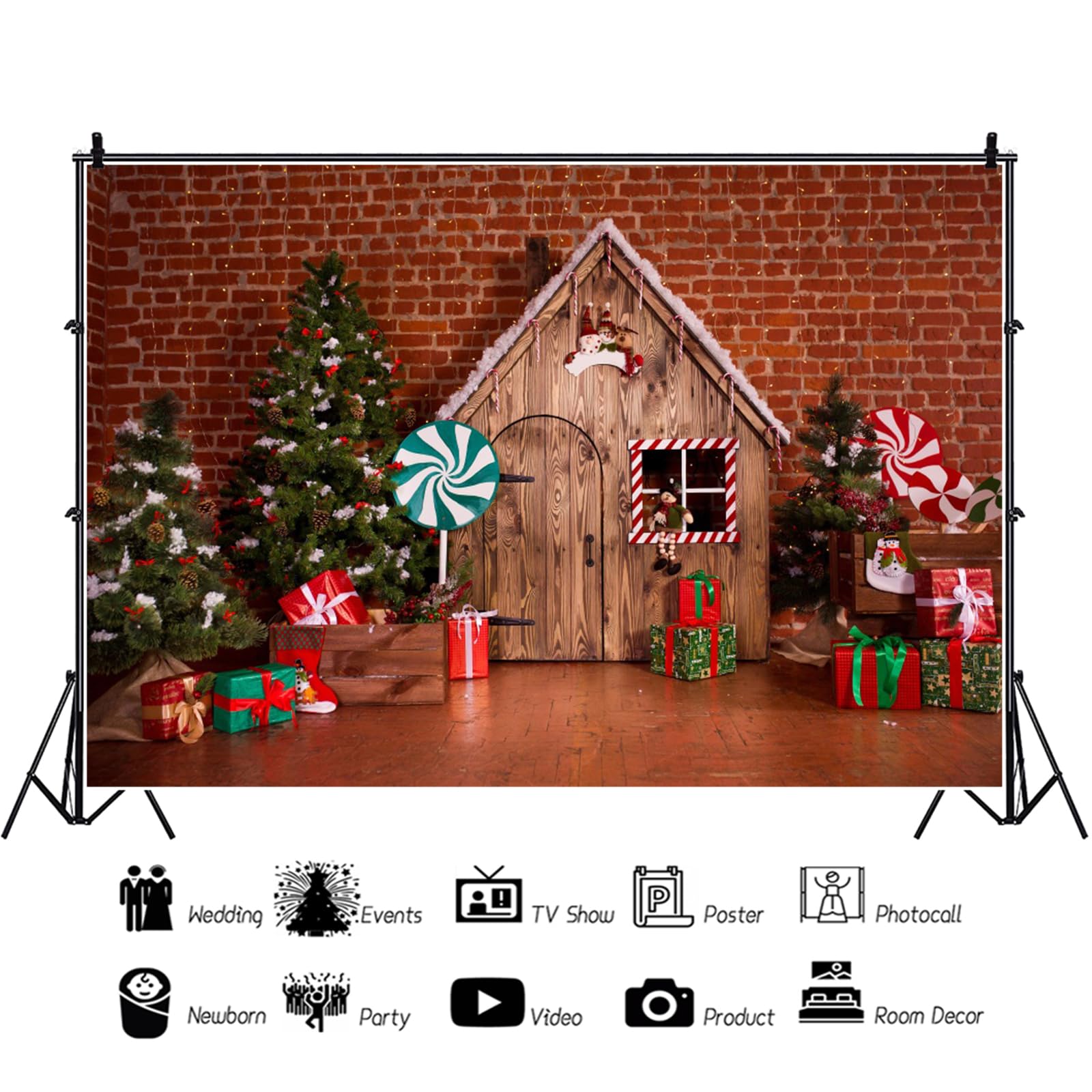 YongFoto 3x2,5m Fondo de Fotografia Árbol Navidad Regalos Navidad Lollipops Bokeh Lights Pared ladrillo Rojo Interior Telón de Fondo Fiesta Niños Boby Retrato Personal Estudio Fotográfico Accesorios