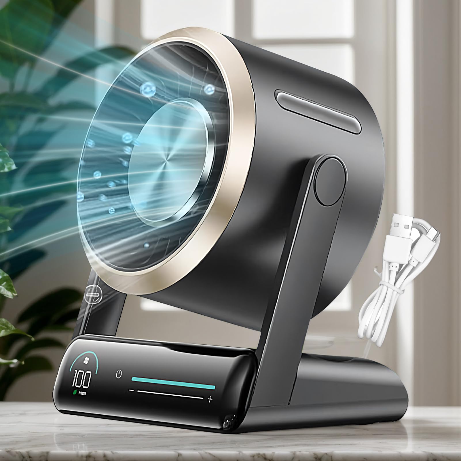 Ventilatore Da Tavolo Display Digitale Silenzioso Ricaricabile | Ventilatori Da Scrivania Personali Piccoli Silenziosi Per Camera Da Cucina Campeggio Viaggio All'Aperto Spiaggia