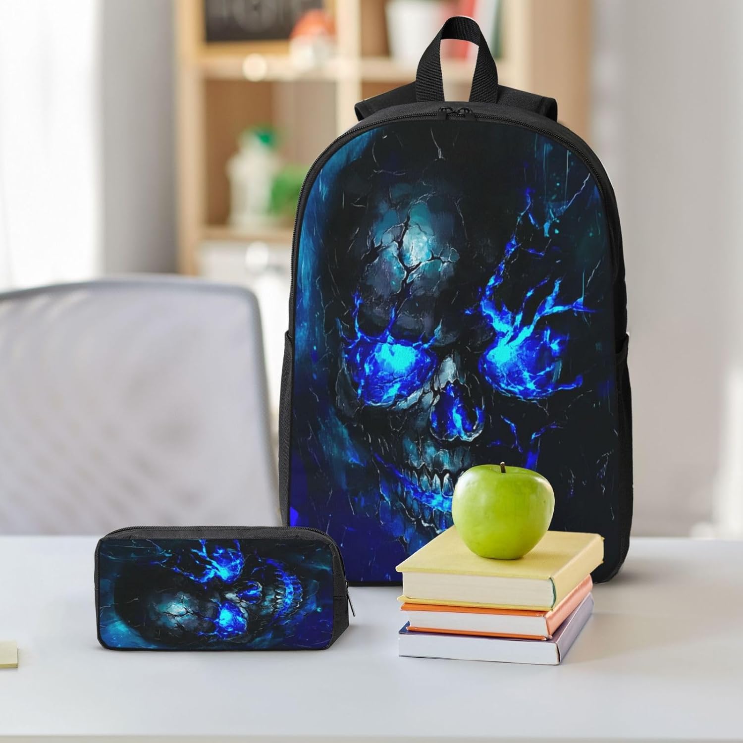 Skull Kid Backpack Set with Lunch Bag & Pencil Case Large Capacity School Bag 17 Inch Bookbag for Boy Girl - Image 8