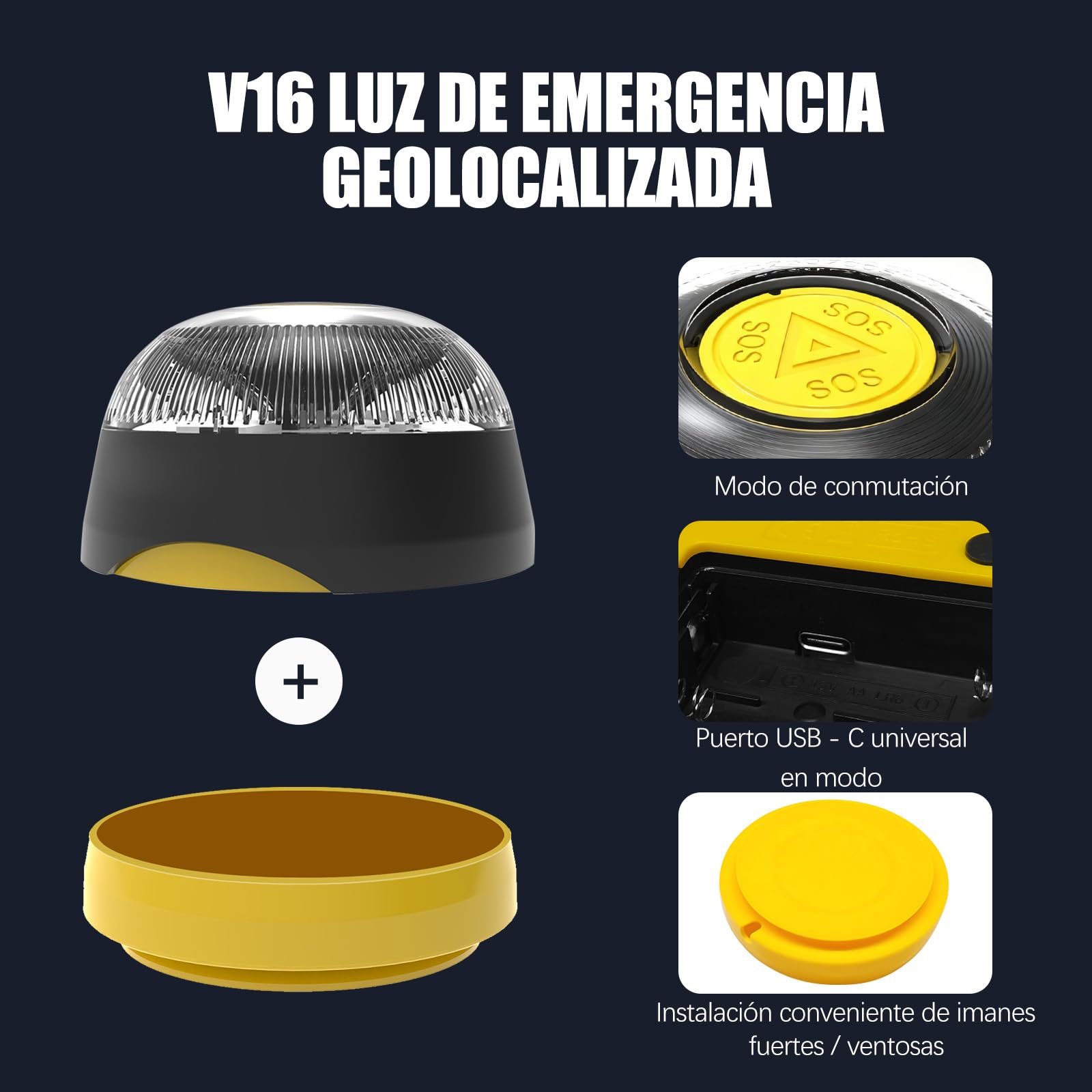 Baliza V16 Homologada DGT con Geolocalización Luz de Emergencia V-16, Doble Fijación (Imán + Ventosa), Obligatoria 2026, Geolocalización 3.0 con SIM y Datos Gratis hasta 2038 ﻿ — view 6