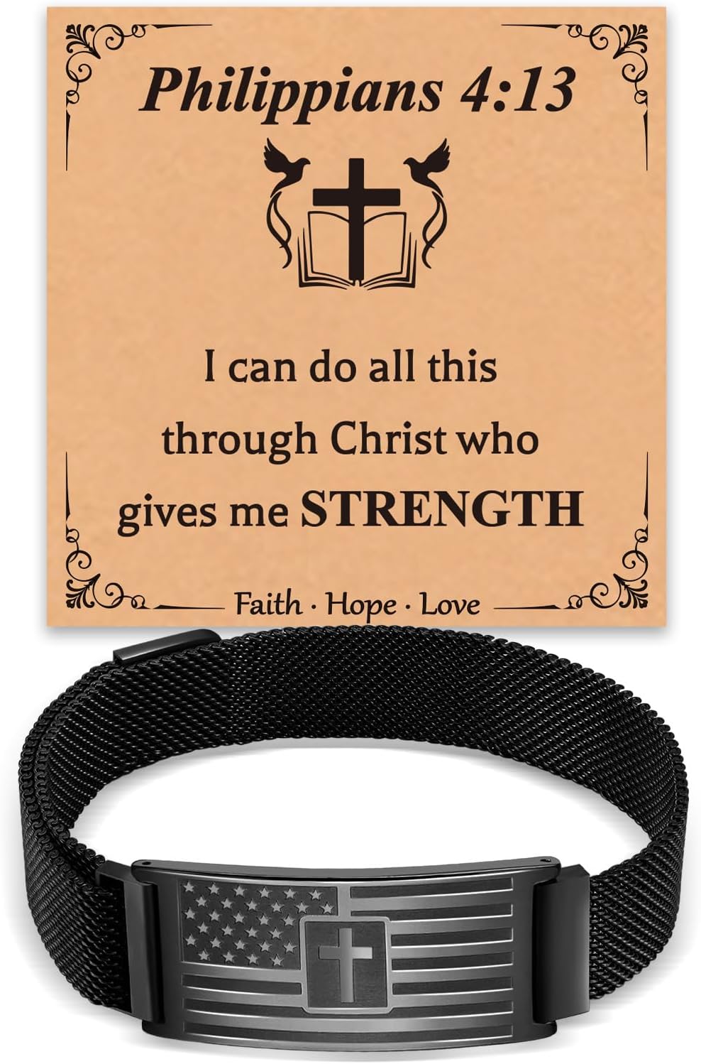 Cross Bracelet for Men,American Flag Stainless Steel Bracelets Bible Verse Jewelry Gift,Birthday Christmas Gifts for Men Him Dad