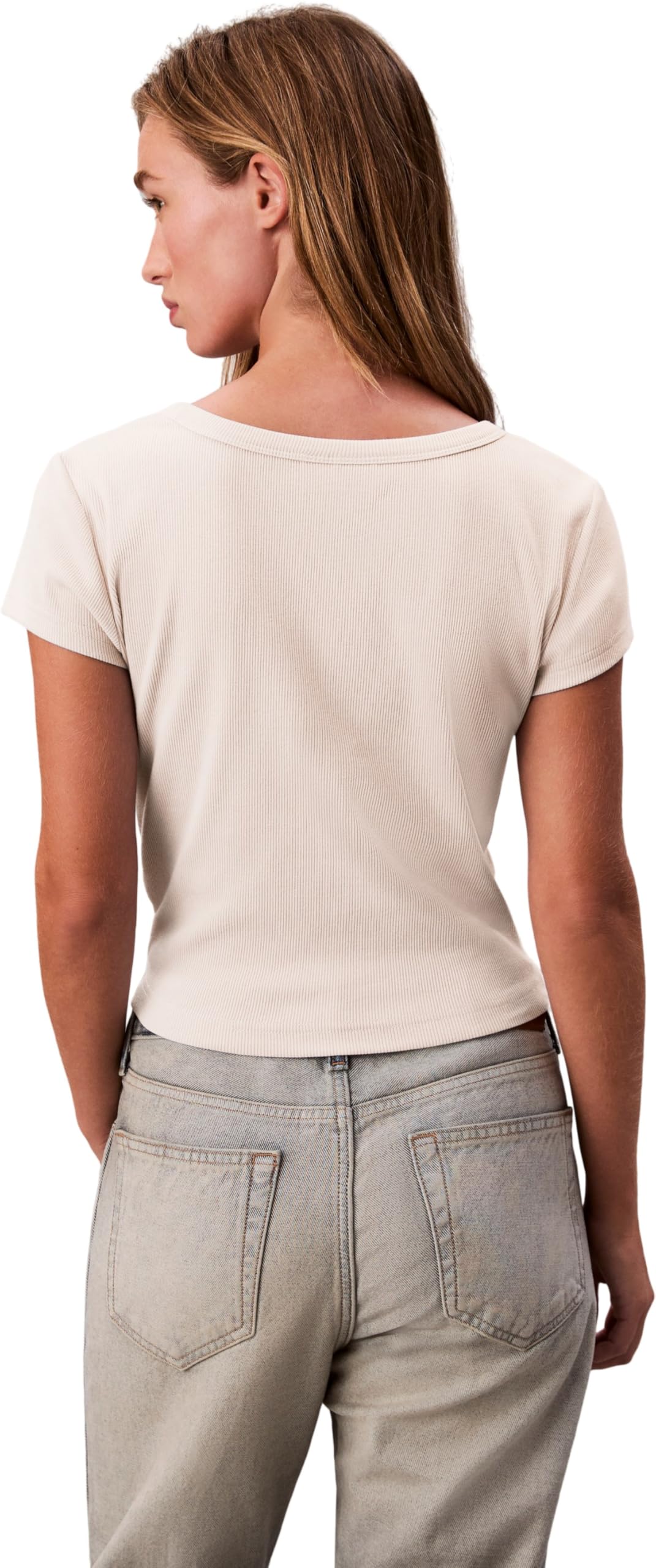 Calvin Klein Camiseta de Manga Corta Mujer Woven Rib Baby tee Cropped
