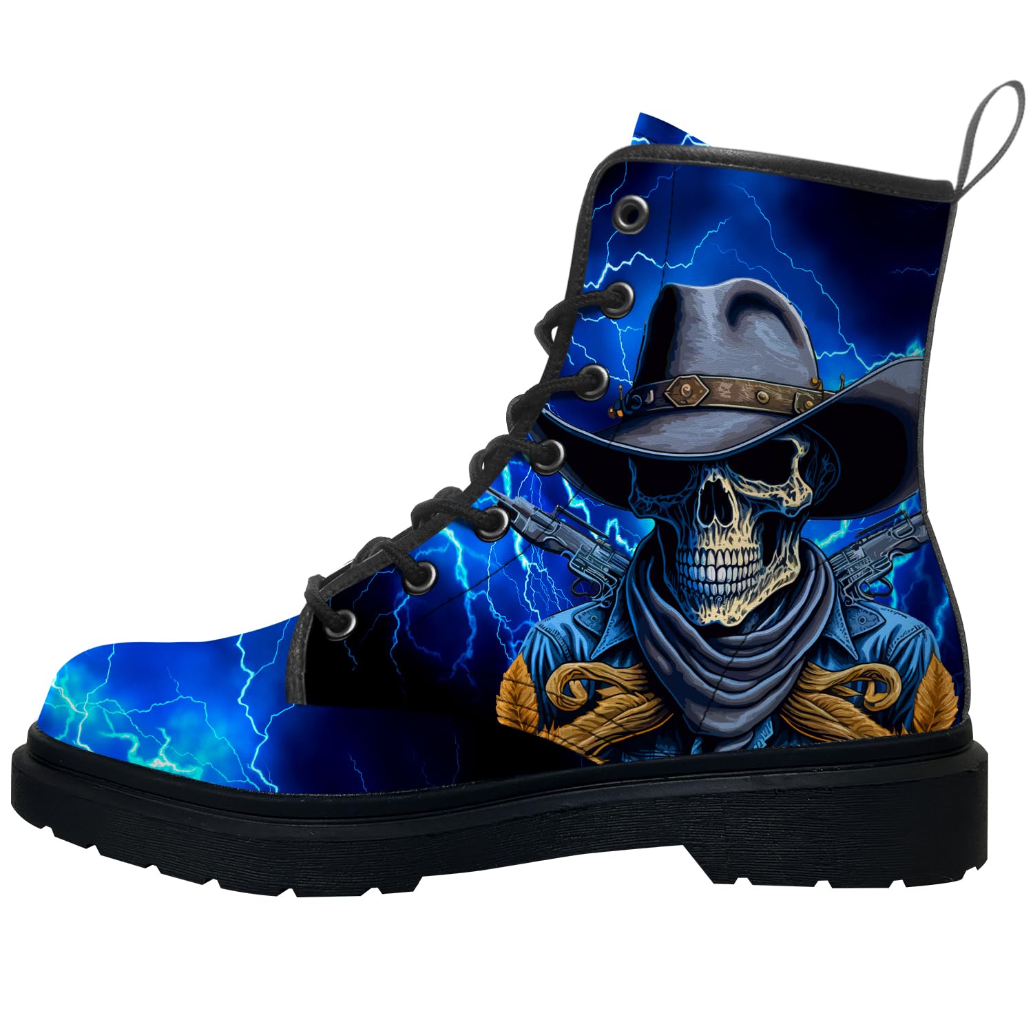 Skull Boots for Men Women Combat Boots Casual Lace-up PU Leather Work Boot Gifts for Him Her