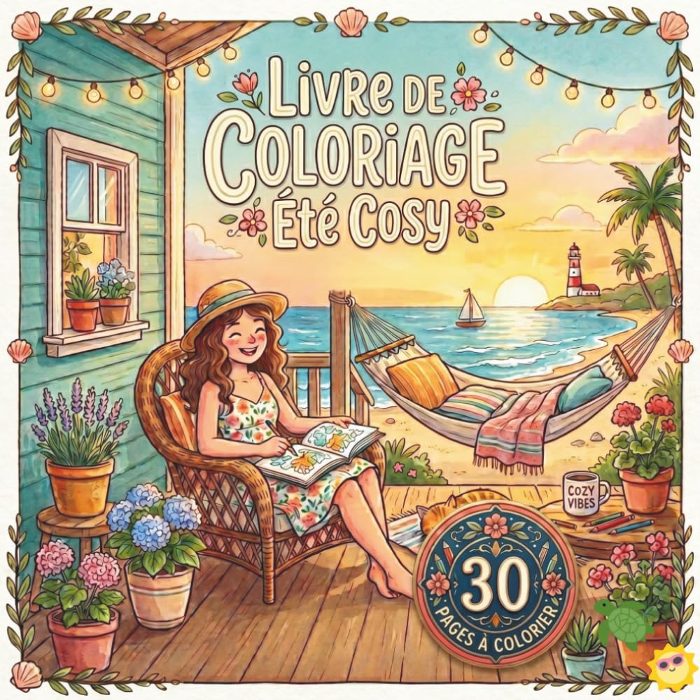 Livre de Coloriage Été Cosy: 30 Illustrations Simples et Relaxantes pour Adultes, les débutants et les seniors – Ambiance Estivale Anti-Stress