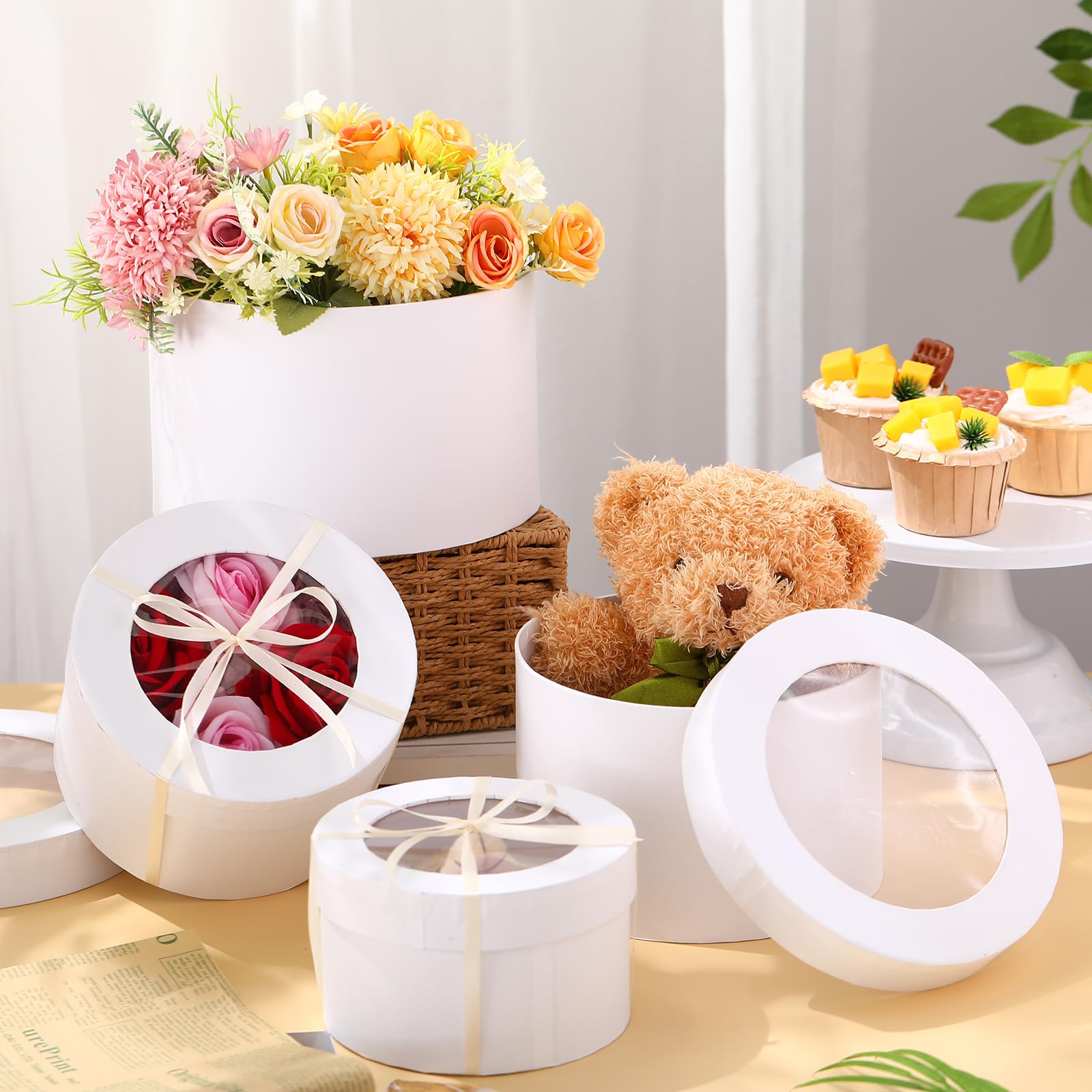 Acquista 1 scatola per fiori, scatole per bouquet di rose, scatola rotonda per composizioni floreali, decorazioni per matrimoni in Italia a partire da 6.65