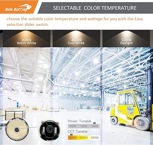 Miniatura 3 de Run Bison Luz LED de alta bahía con potencia ajustable de 100 w120 w150 w 15000 lm18000 lm22500 lm 3CCT 3000 K4000 K5000 K 0-10 V regulable UFO High