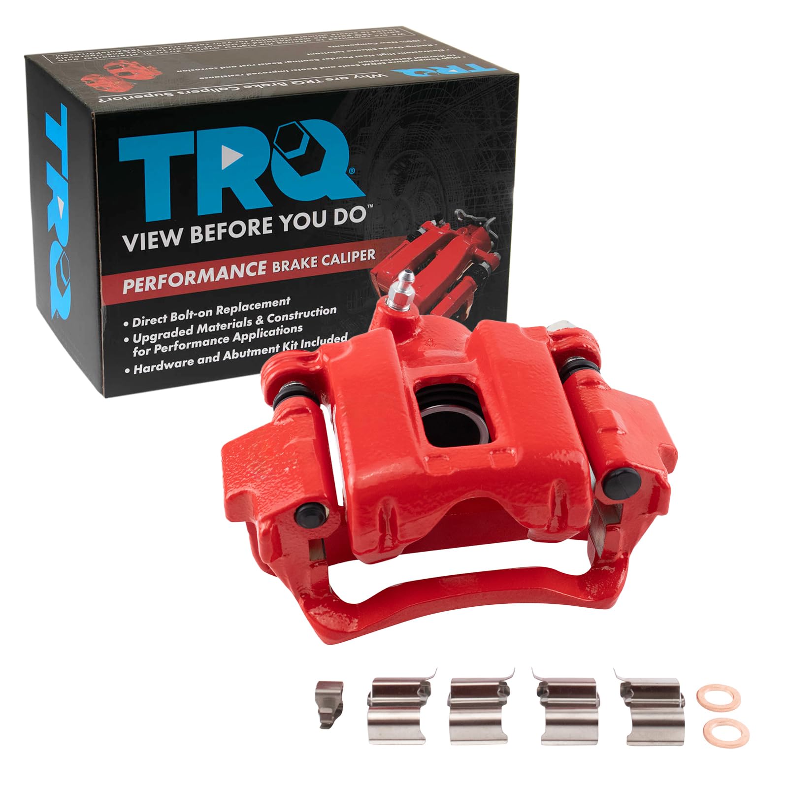 TRQ Rear Left Brake Caliper w/Bracket Performance Red Drivers Side